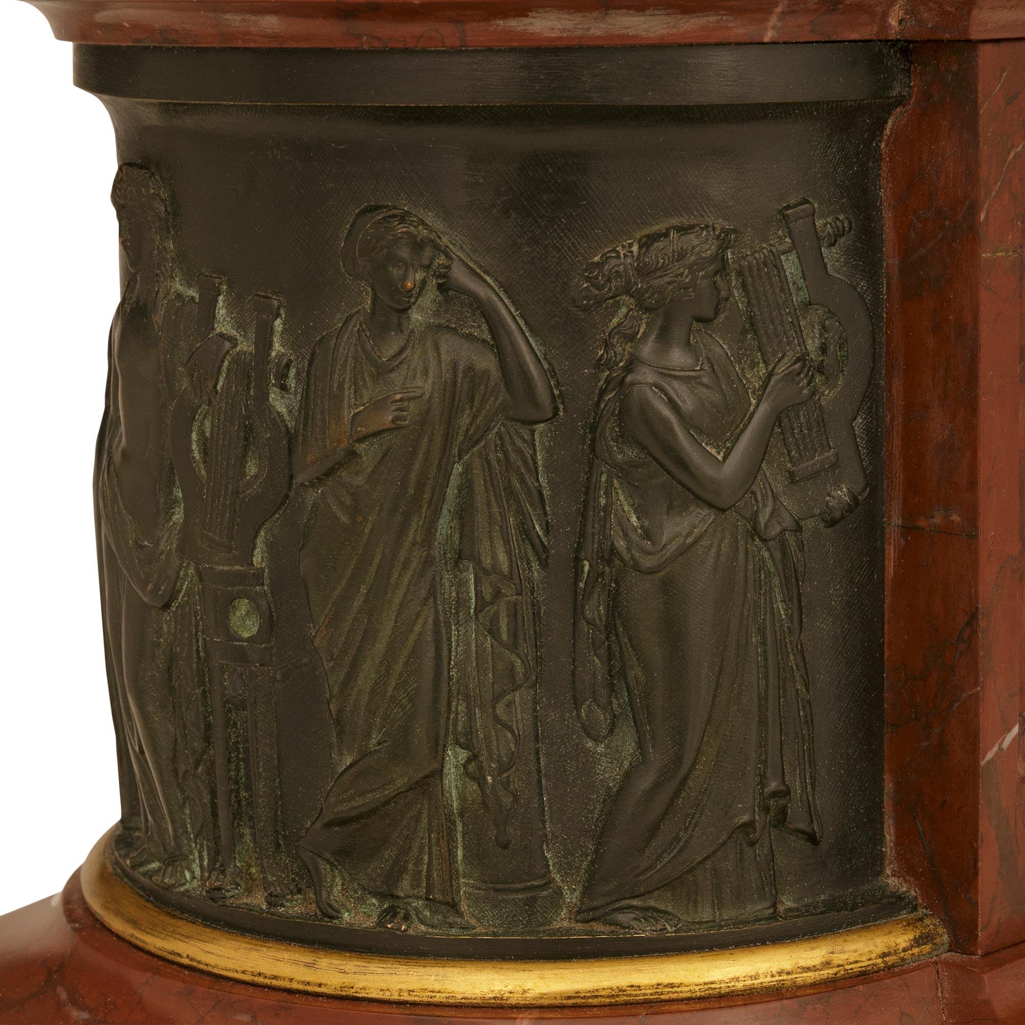 French 19th century Louis XVI st. Marble, patinated Bronze and Ormolu clock For Sale 2