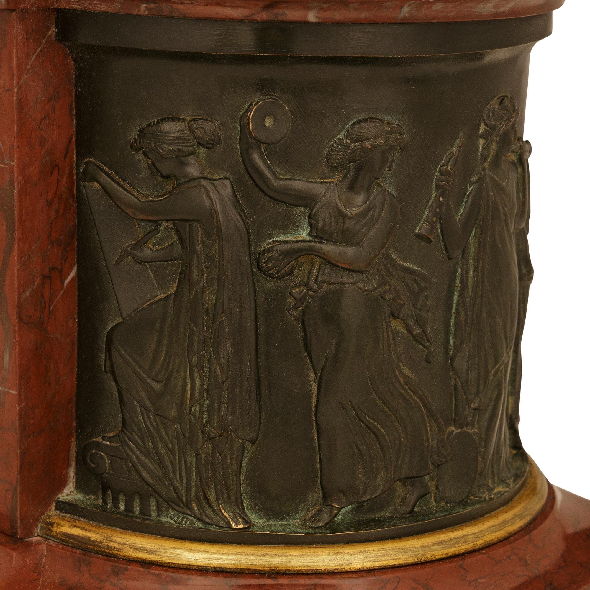 French 19th century Louis XVI st. Marble, patinated Bronze and Ormolu clock For Sale 3