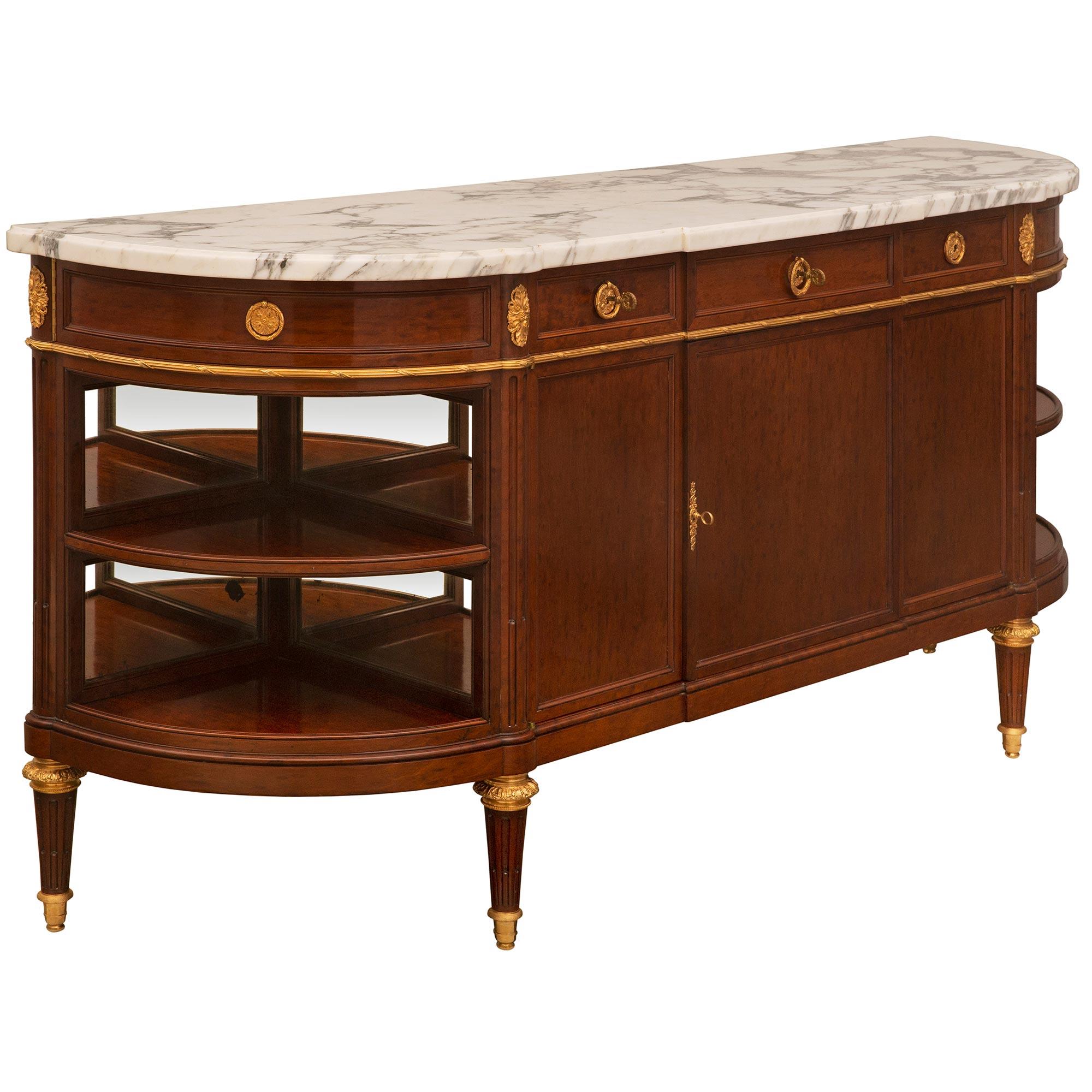 French 19th Century Louis XVI St. Mouchette Mahogany, Ormolu and Marble Buffet For Sale 1