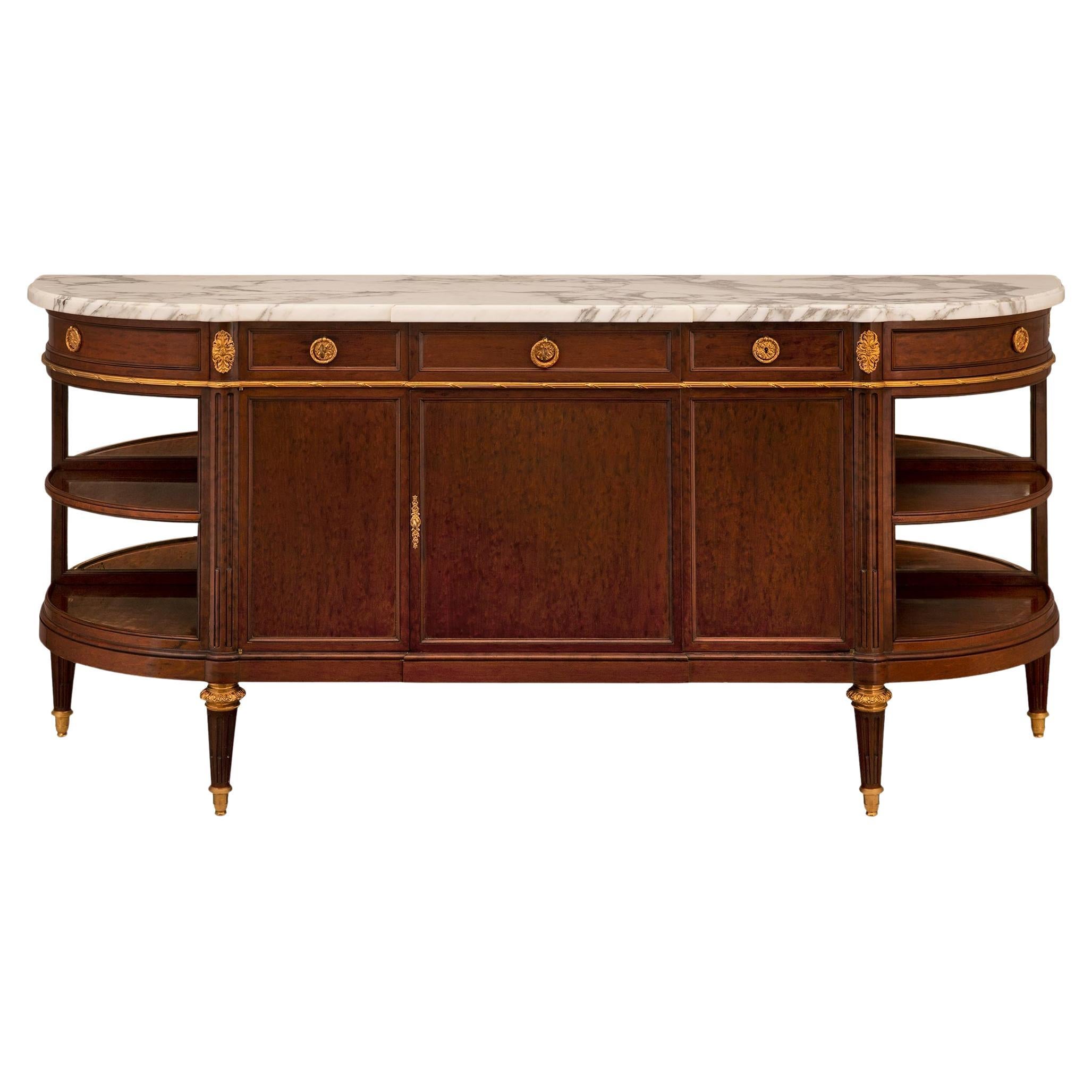 French 19th Century Louis XVI St. Mouchette Mahogany, Ormolu and Marble Buffet For Sale