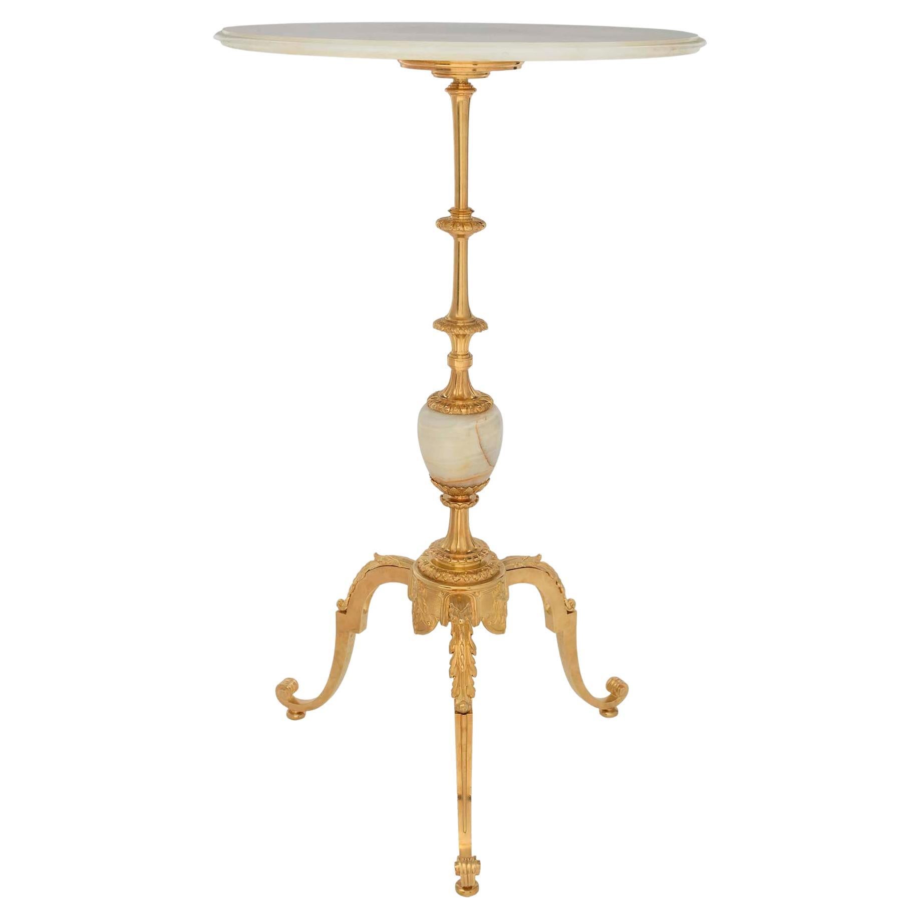French 19th Century Louis XVI St. Napoleon III Period Onyx and Ormolu Side Table For Sale