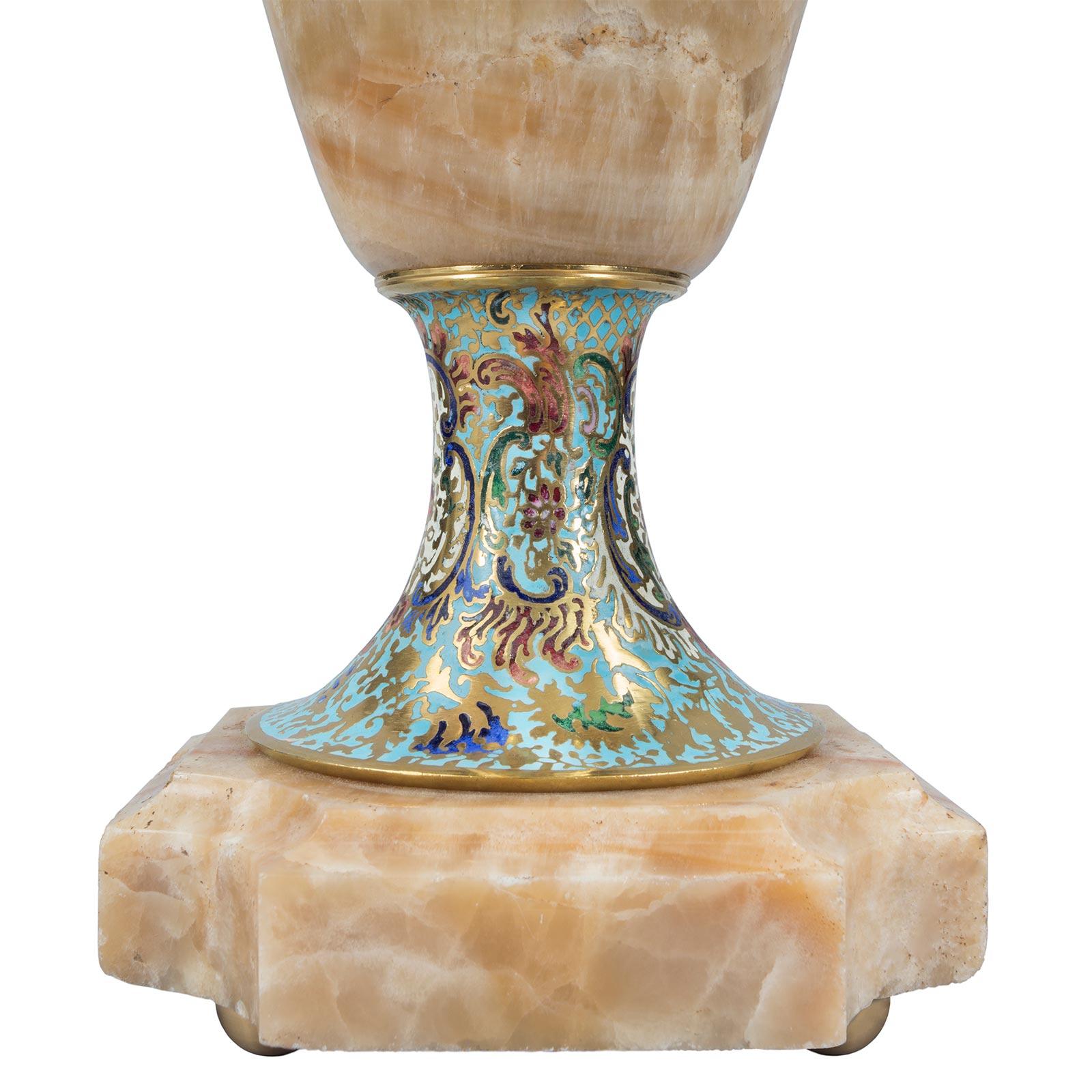 French 19th Century Louis XVI St. Onyx and Cloisonné Lamp In Good Condition For Sale In West Palm Beach, FL