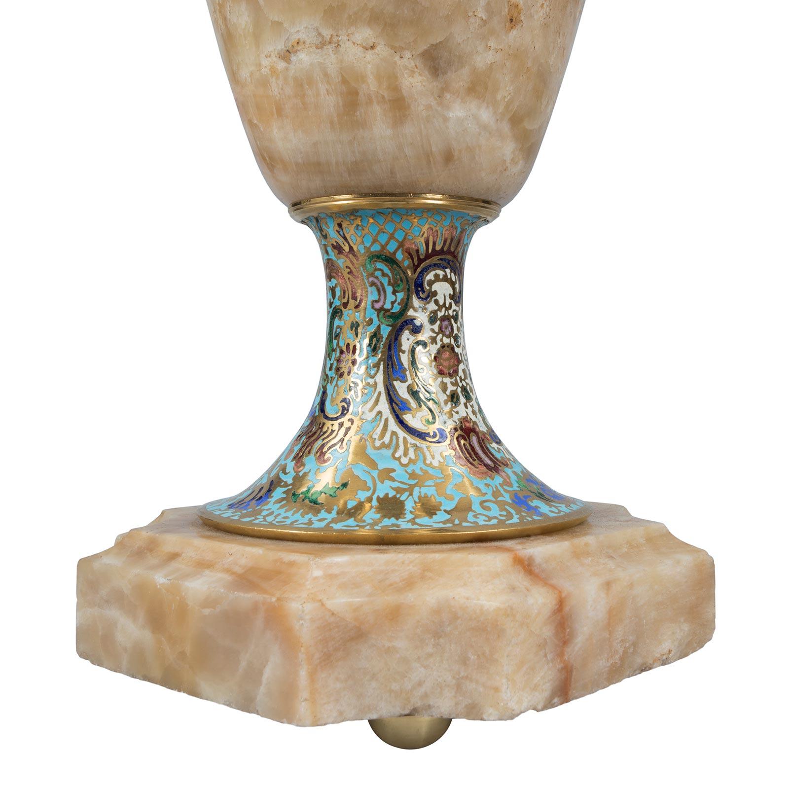 French 19th Century Louis XVI St. Onyx and Cloisonné Lamp For Sale 1