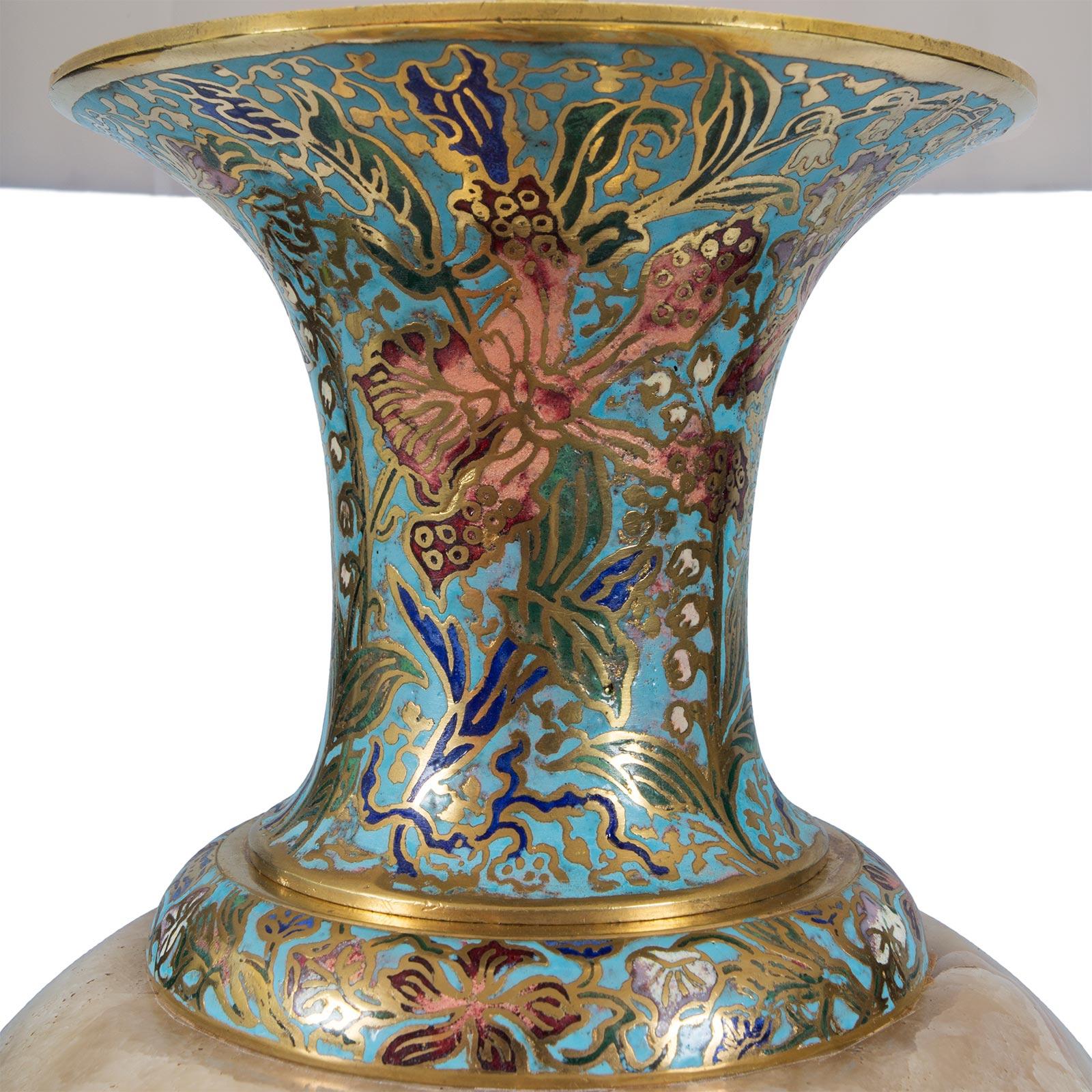 French 19th Century Louis XVI St. Onyx and Cloisonné Lamp For Sale 2