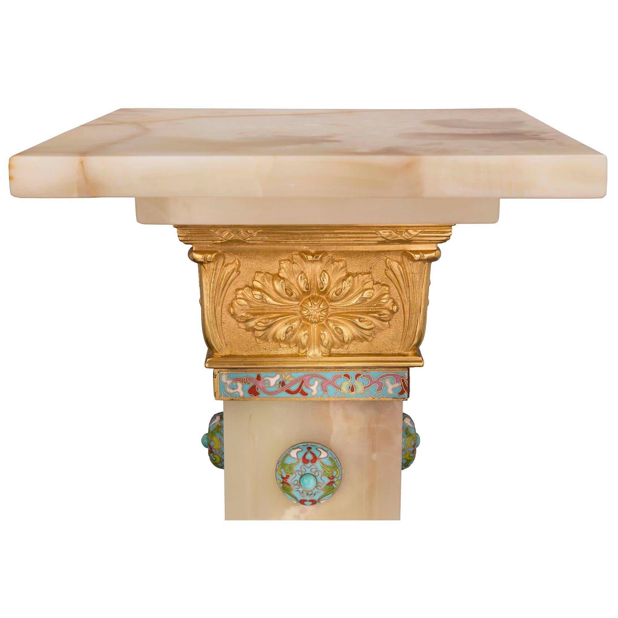 French 19th Century Louis XVI St. Onyx and Cloisonné Pedestal and Centerpiece For Sale 7