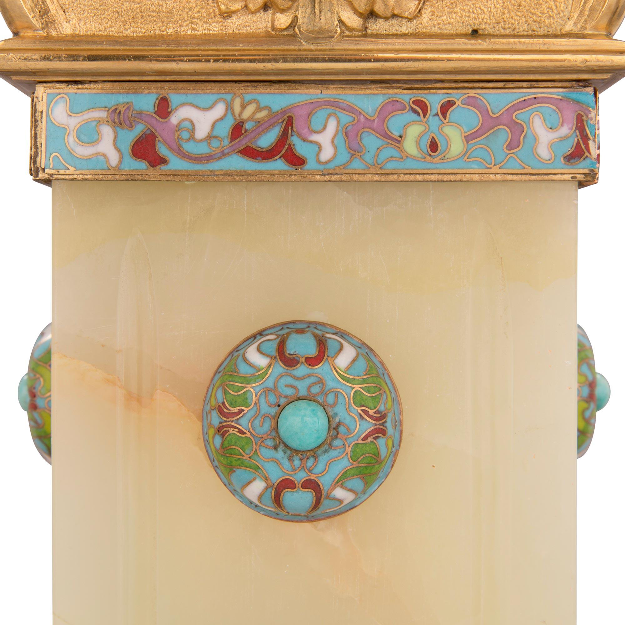French 19th Century Louis XVI St. Onyx and Cloisonné Pedestal and Centerpiece For Sale 8