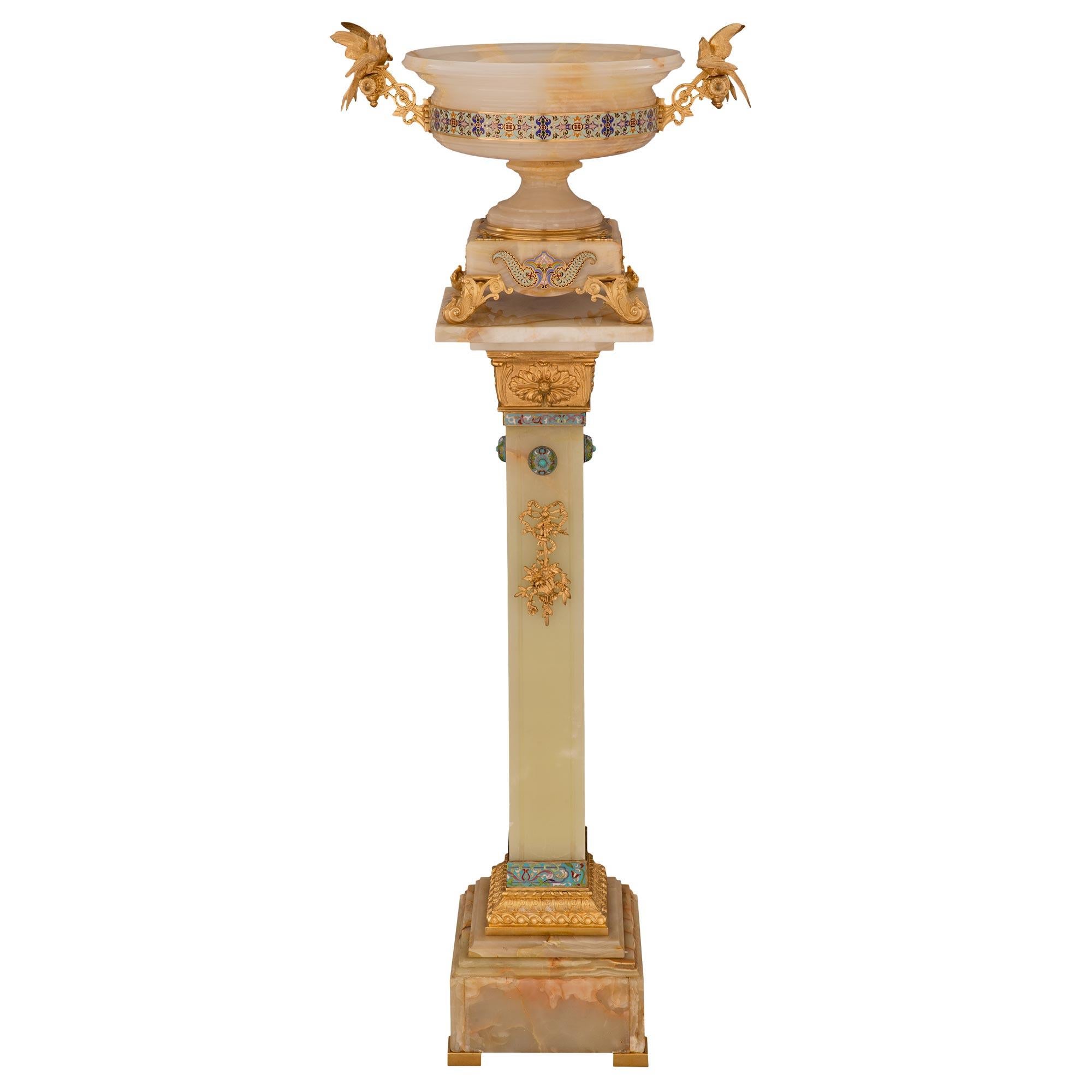 French 19th Century Louis XVI St. Onyx and Cloisonné Pedestal and Centerpiece In Good Condition For Sale In West Palm Beach, FL