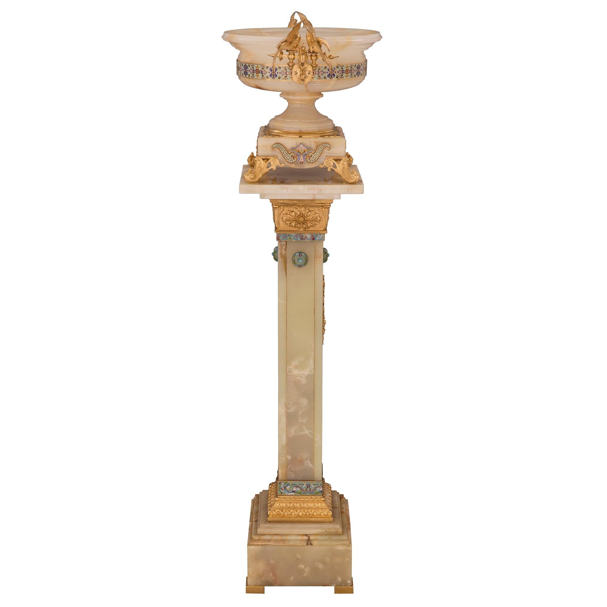 French 19th Century Louis XVI St. Onyx and Cloisonné Pedestal and Centerpiece For Sale 2