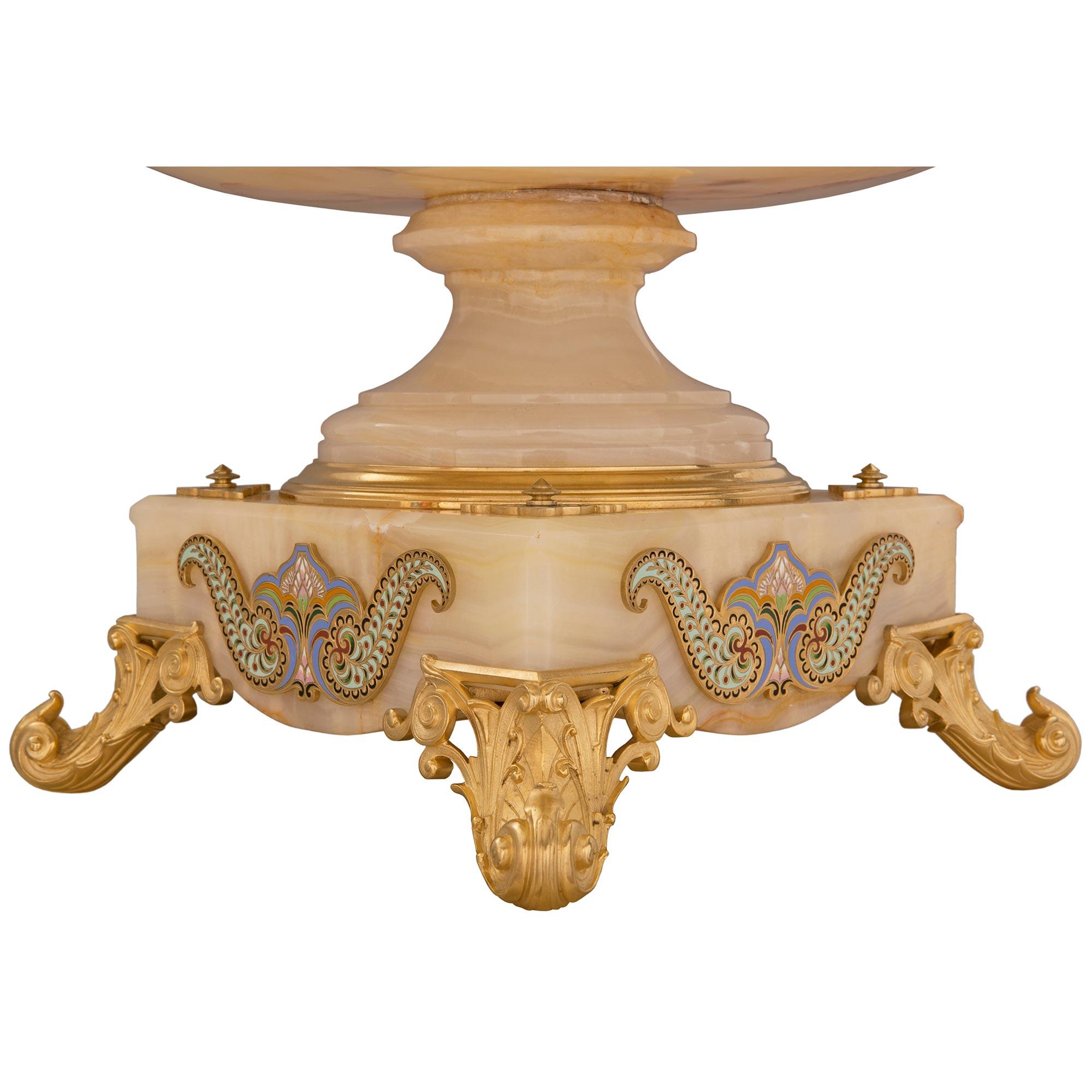 French 19th Century Louis XVI St. Onyx and Cloisonné Pedestal and Centerpiece For Sale 5
