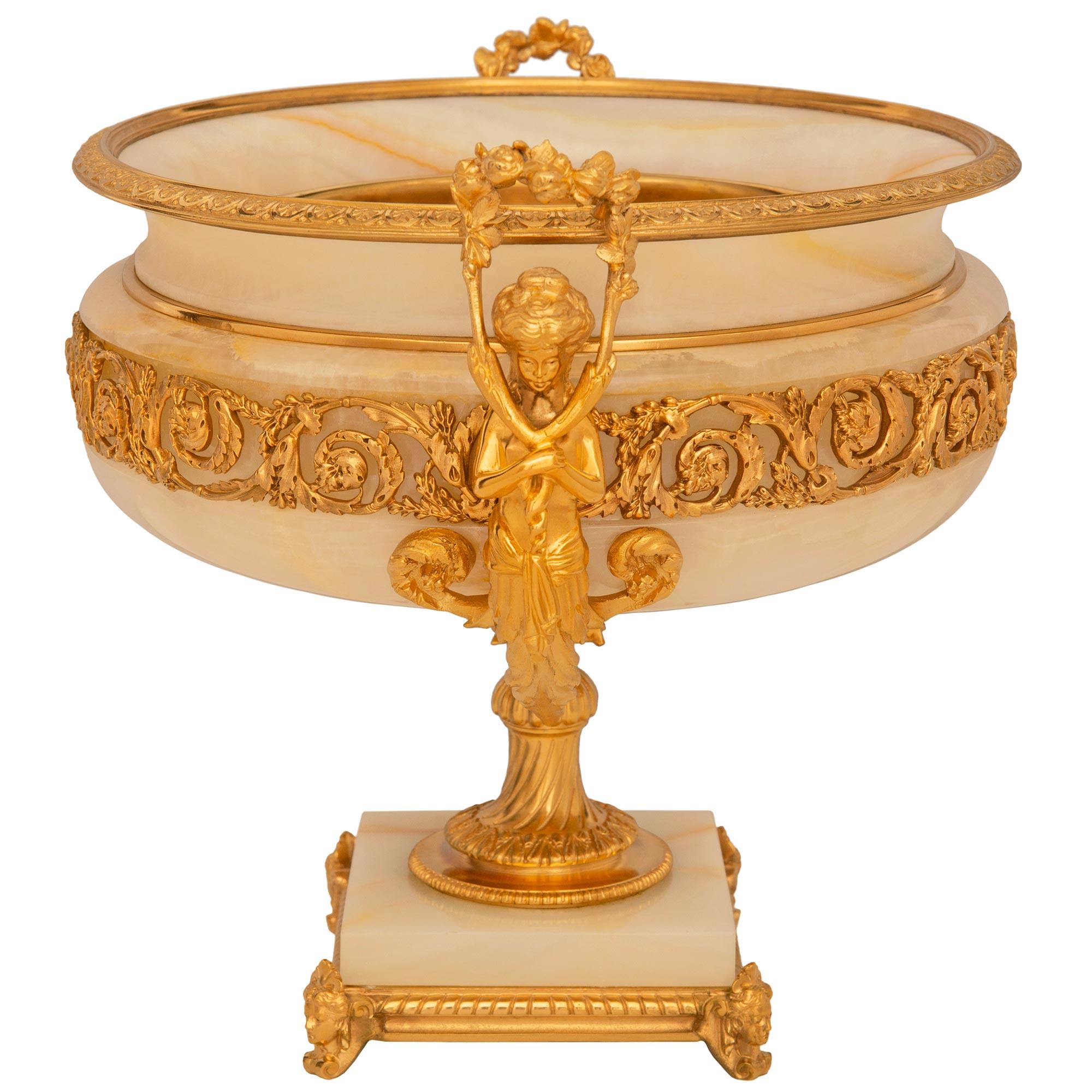 19th Century French 19th century Louis XVI st. Onyx and Ormolu urn/centerpiece For Sale