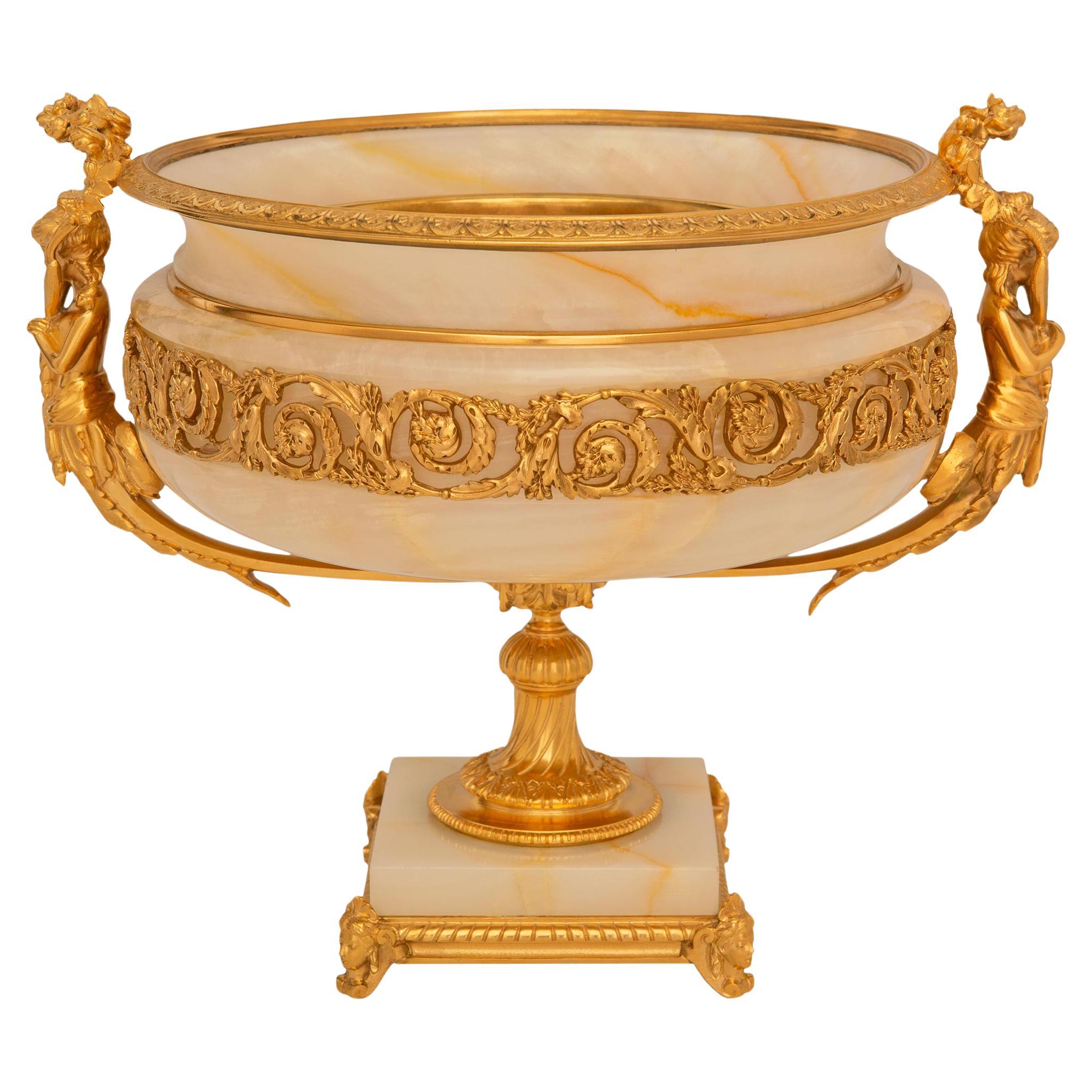 French 19th century Louis XVI st. Onyx and Ormolu urn/centerpiece For Sale