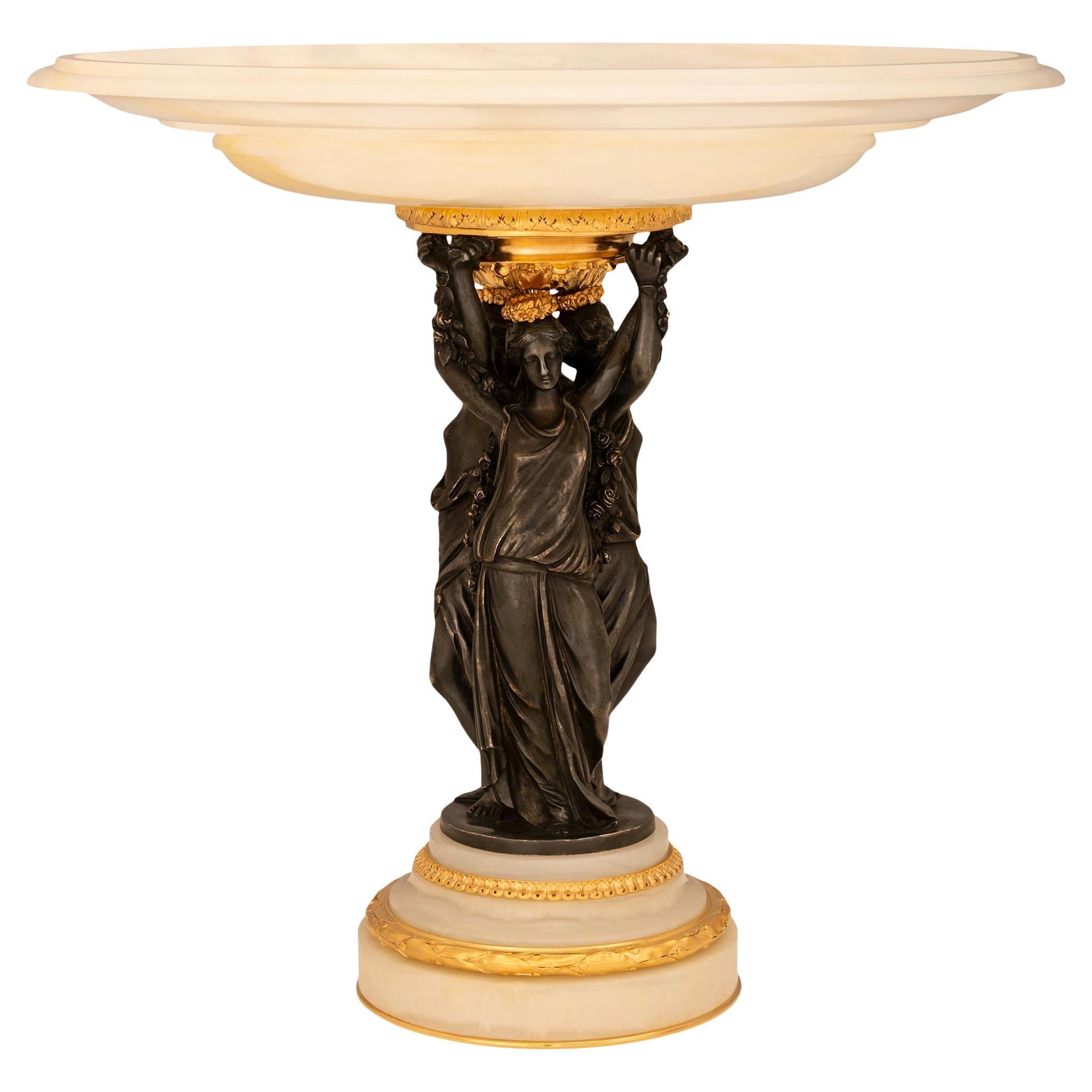 French 19th century Louis XVI st. Onyx, Ormolu and Bronze centerpiece