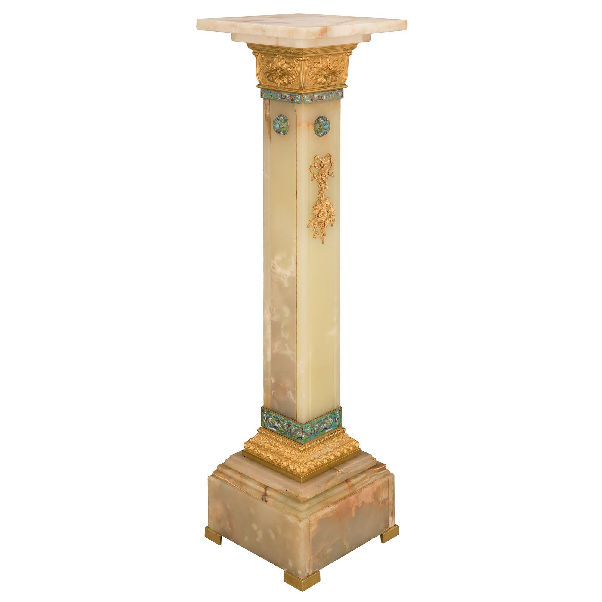 French 19th Century Louis XVI St. Onyx, Ormolu, and Cloisonné Pedestal In Good Condition For Sale In West Palm Beach, FL
