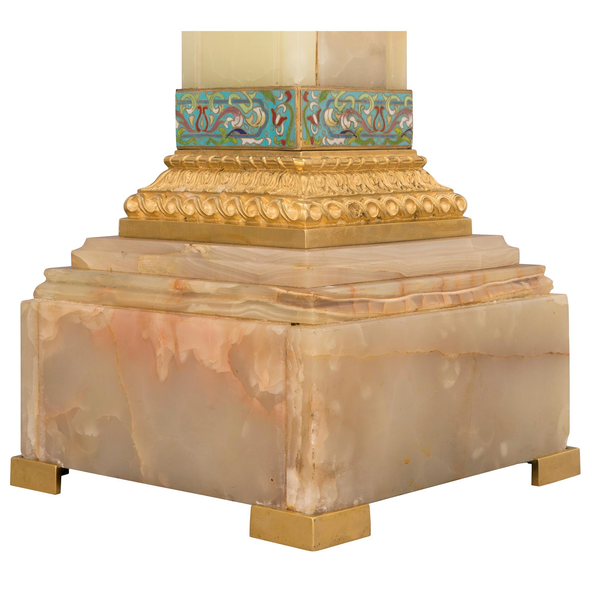 French 19th Century Louis XVI St. Onyx, Ormolu, and Cloisonné Pedestal For Sale 4