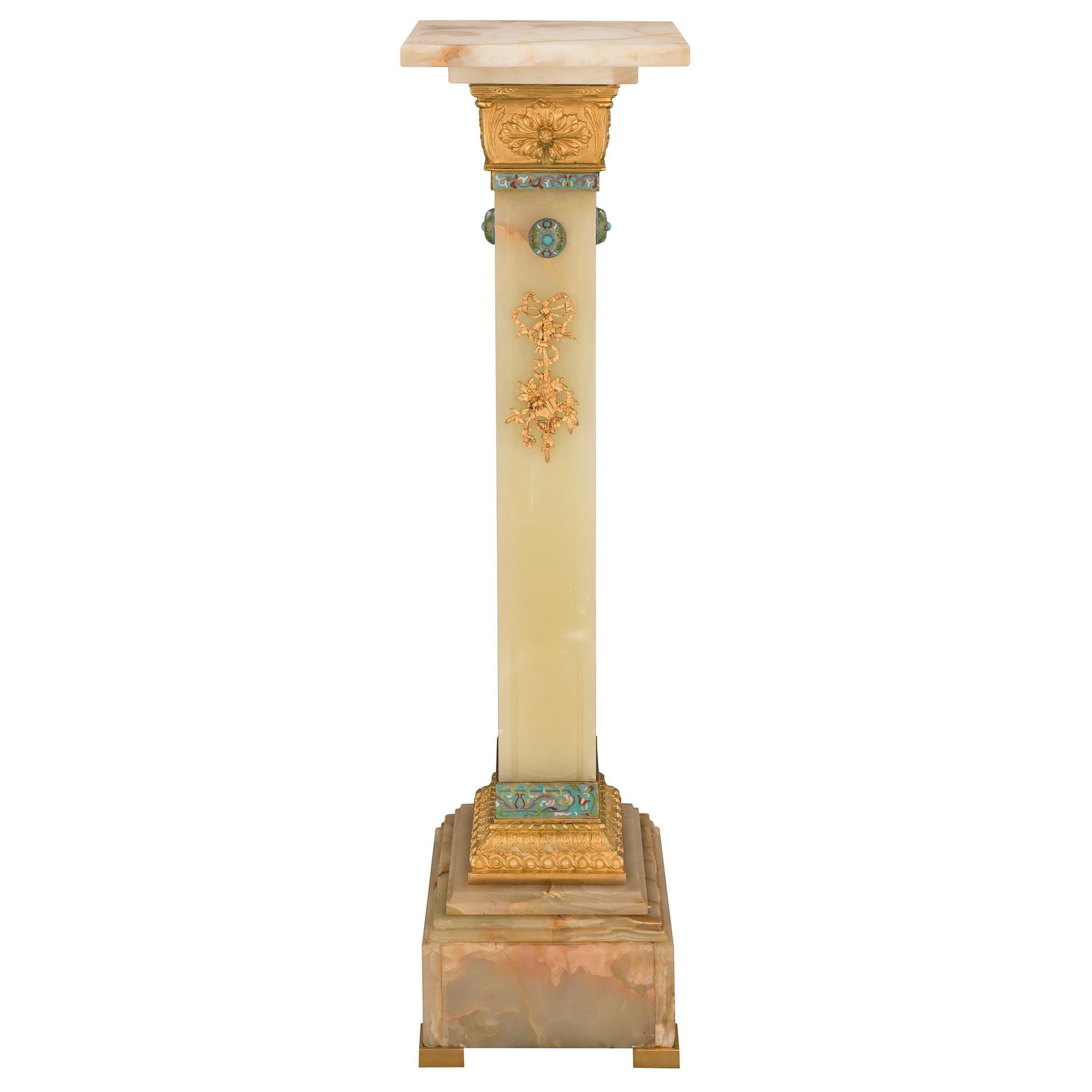 French 19th Century Louis XVI St. Onyx, Ormolu, and Cloisonné Pedestal For Sale