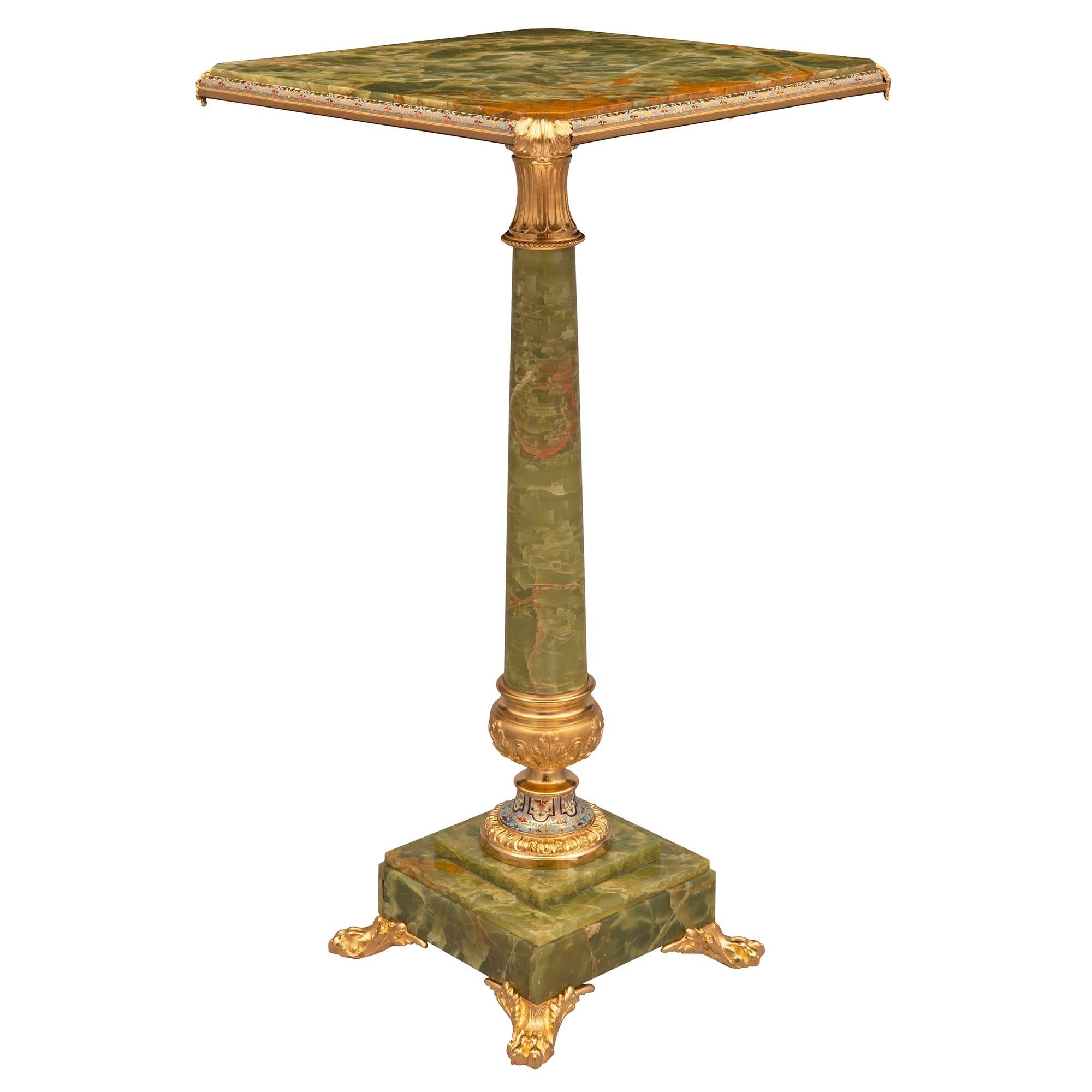 Belle Époque French 19th Century Louis XVI St. Onyx, Ormolu and Cloisonné Side Table/Pedestal For Sale