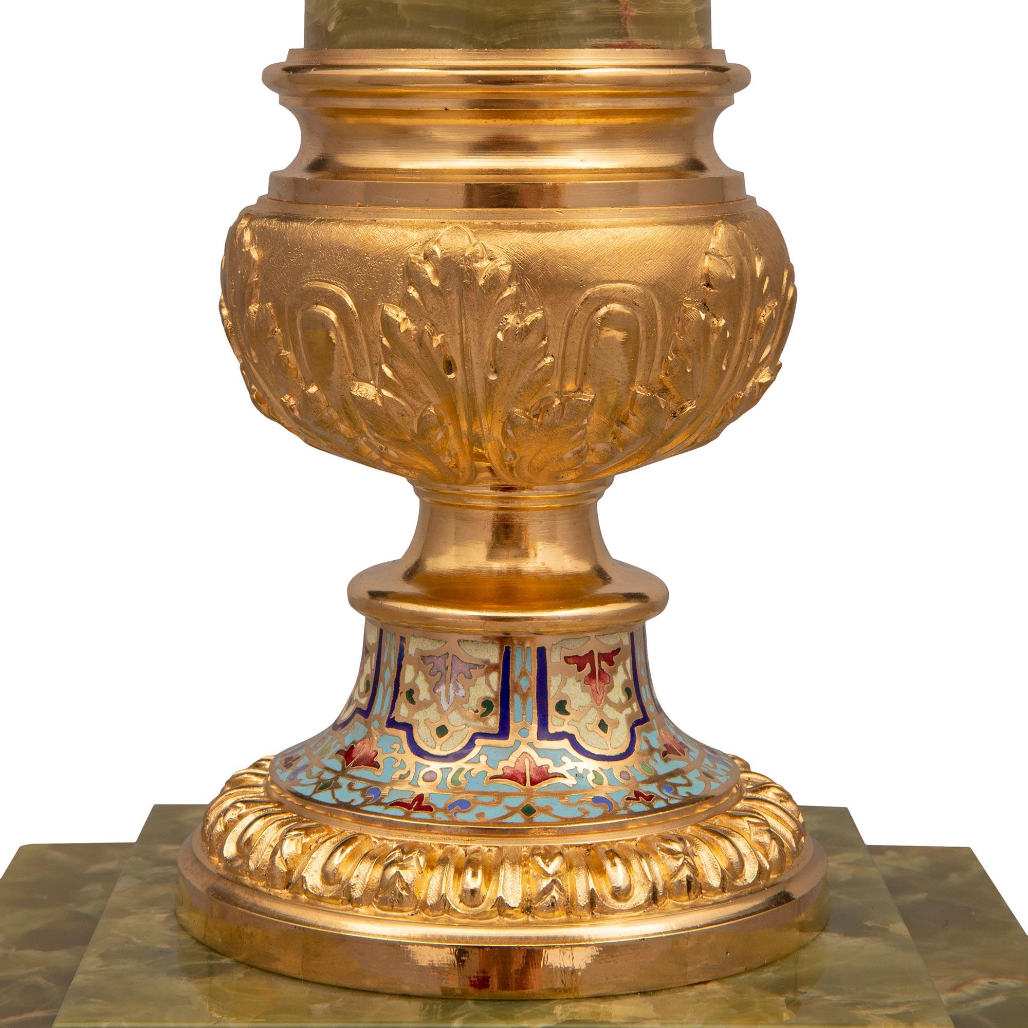 French 19th Century Louis XVI St. Onyx, Ormolu and Cloisonné Side Table/Pedestal For Sale 3