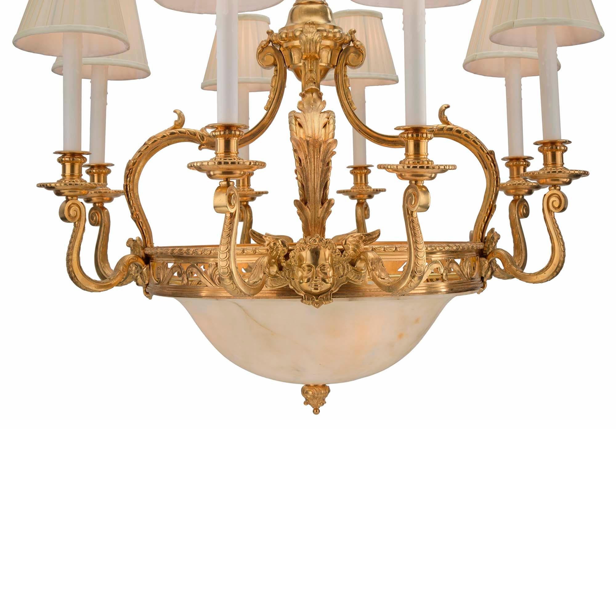 French 19th Century Louis XVI St. Ormolu and Alabaster Chandelier For Sale 1