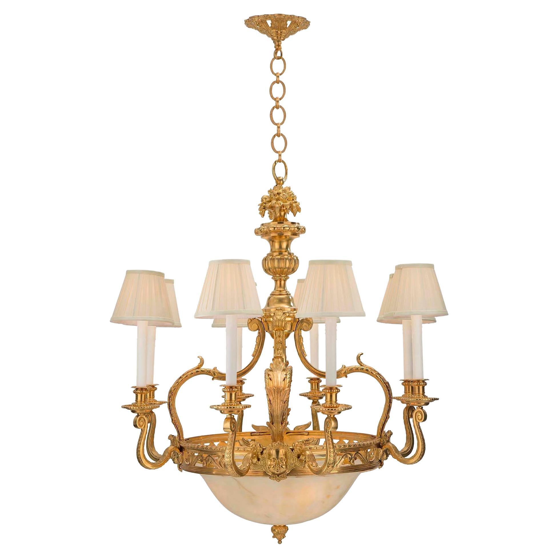 French 19th Century Louis XVI St. Ormolu and Alabaster Chandelier For Sale