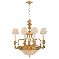 Antique French 19th Century Louis XVI St. Ormolu and Alabaster Chandelier