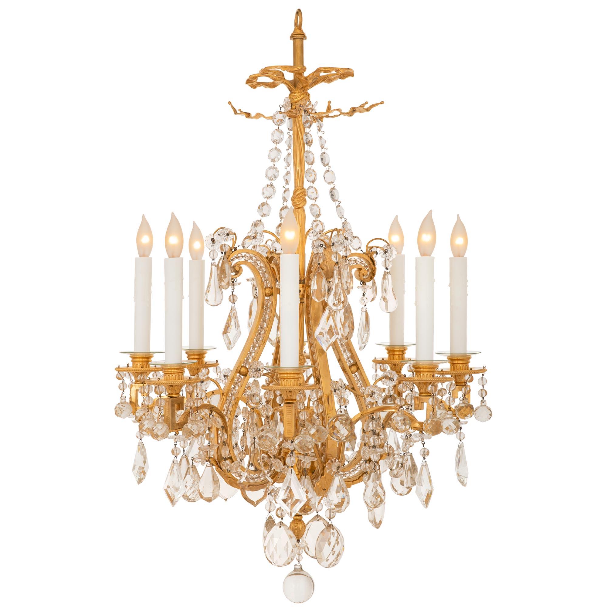 French 19th Century Louis XVI St. Ormolu and Baccarat Crystal Chandelier In Good Condition For Sale In West Palm Beach, FL