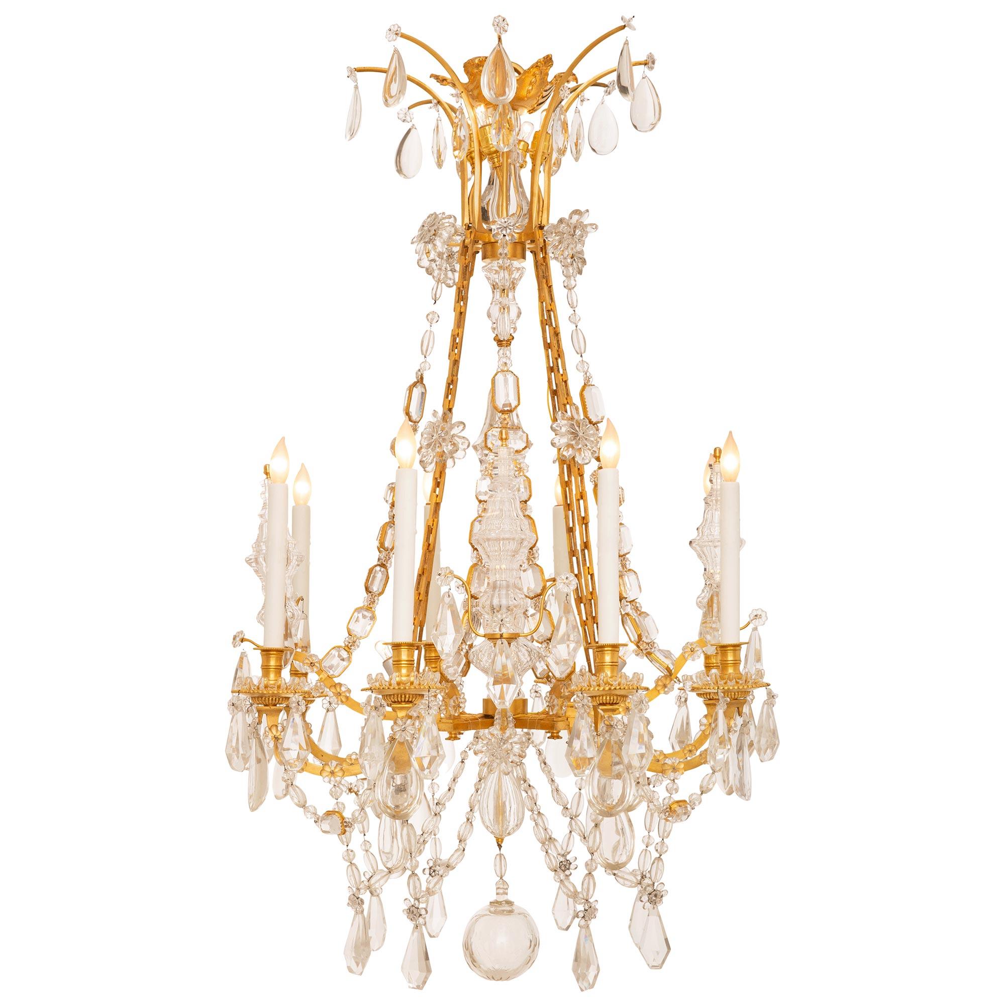 French 19th century Louis XVI st. Ormolu and Baccarat Crystal chandelier In Good Condition For Sale In West Palm Beach, FL