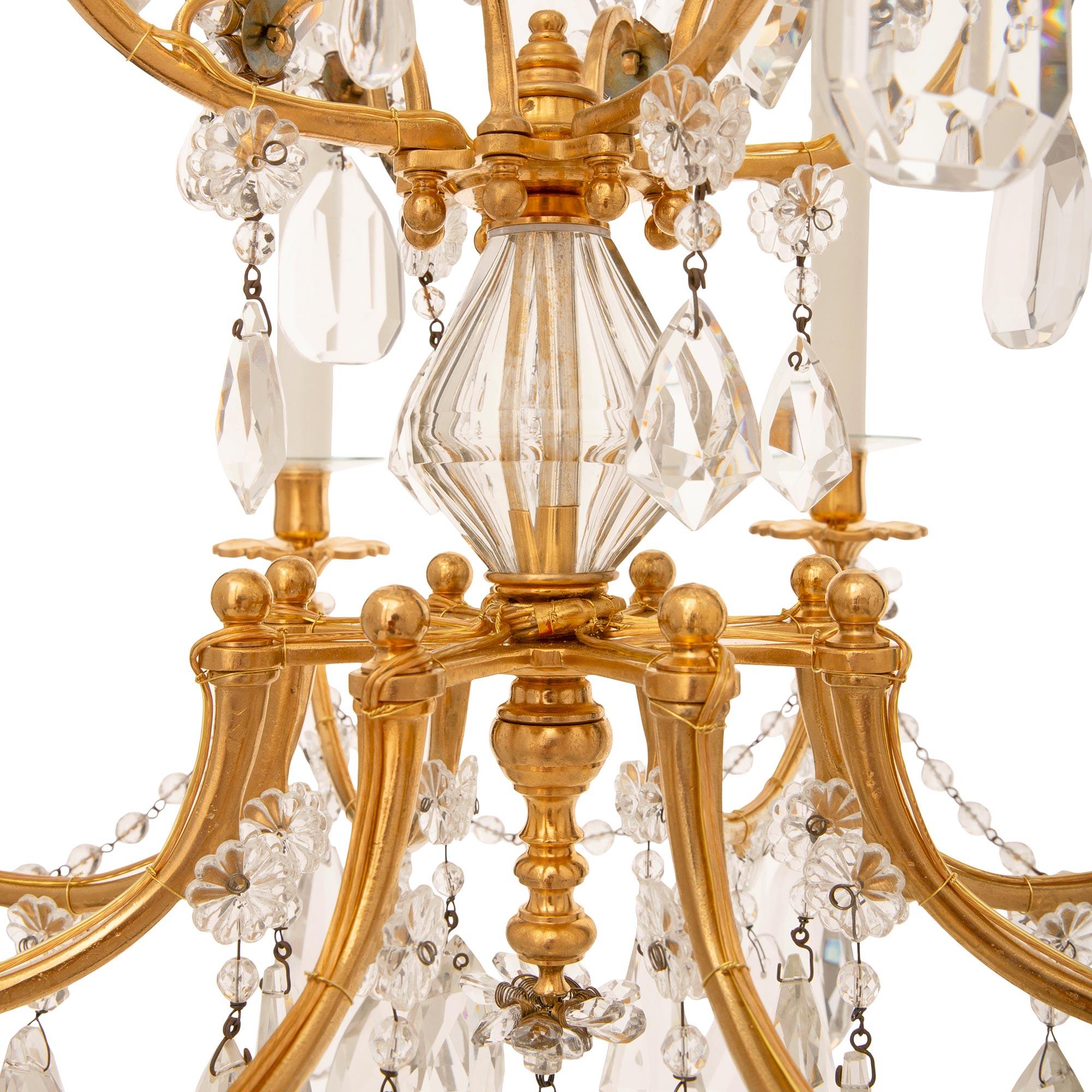 French 19th century Louis XVI st. Ormolu and Baccarat Crystal chandelier For Sale 1