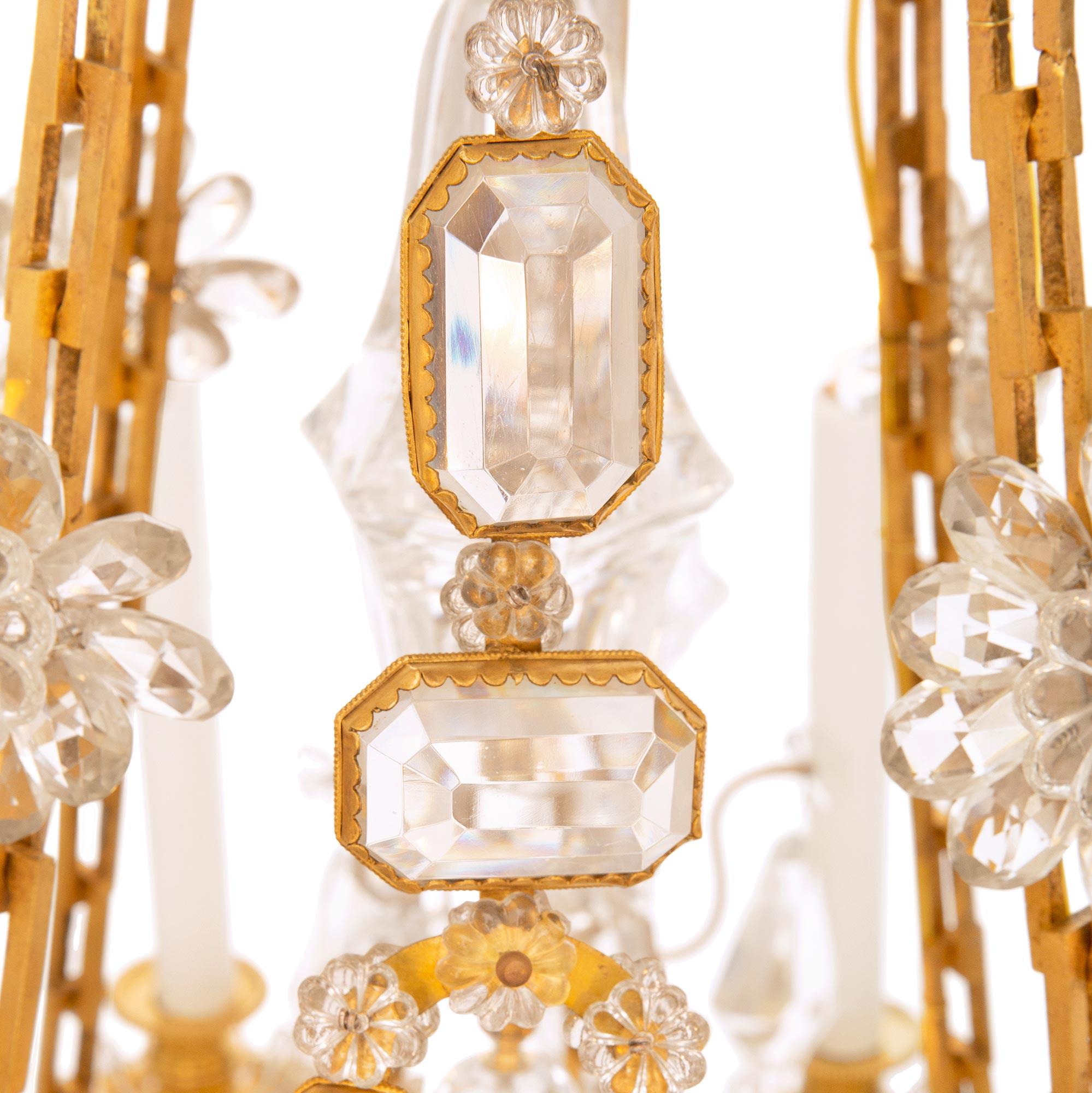 French 19th century Louis XVI st. Ormolu and Baccarat Crystal chandelier For Sale 1