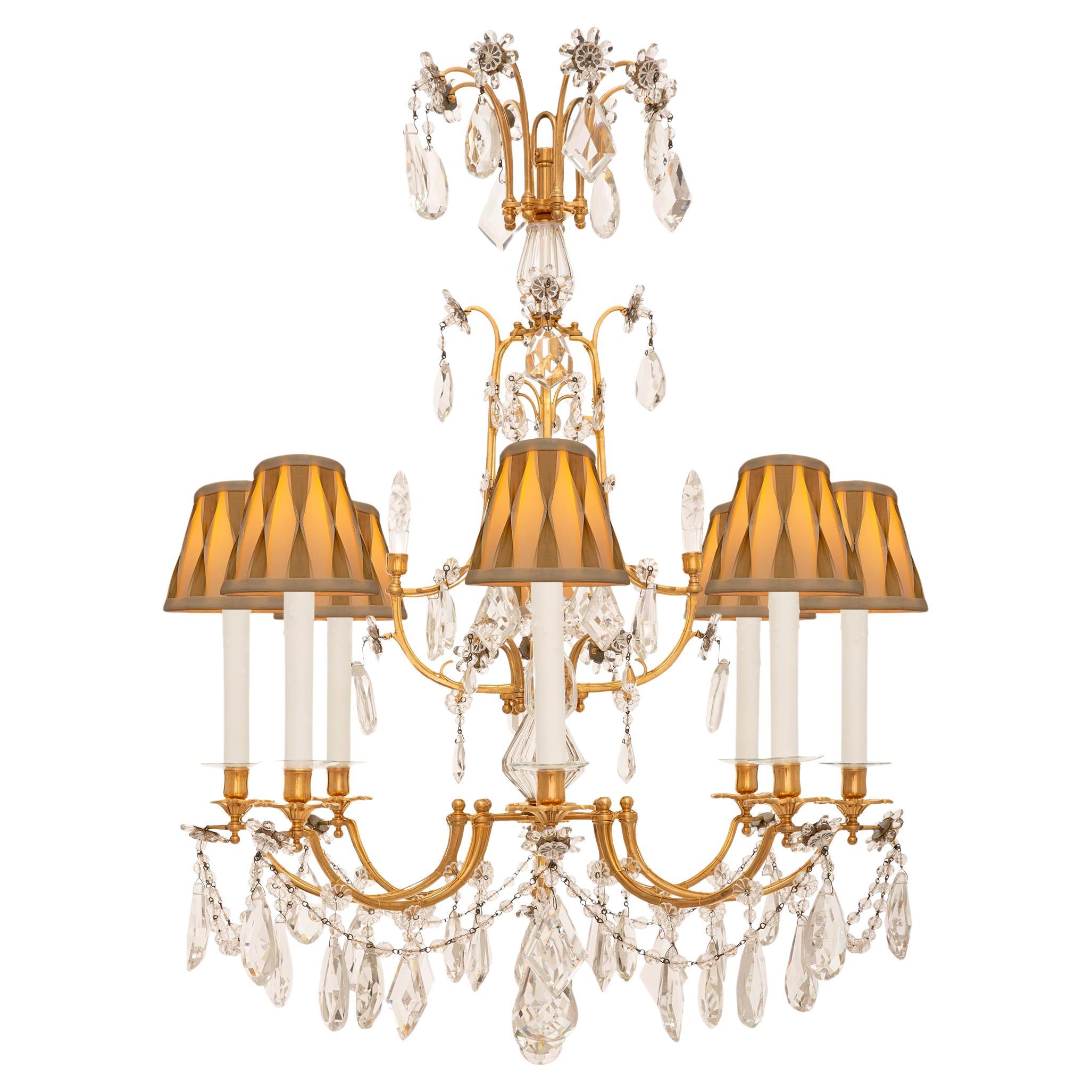 French 19th century Louis XVI st. Ormolu and Baccarat Crystal chandelier For Sale