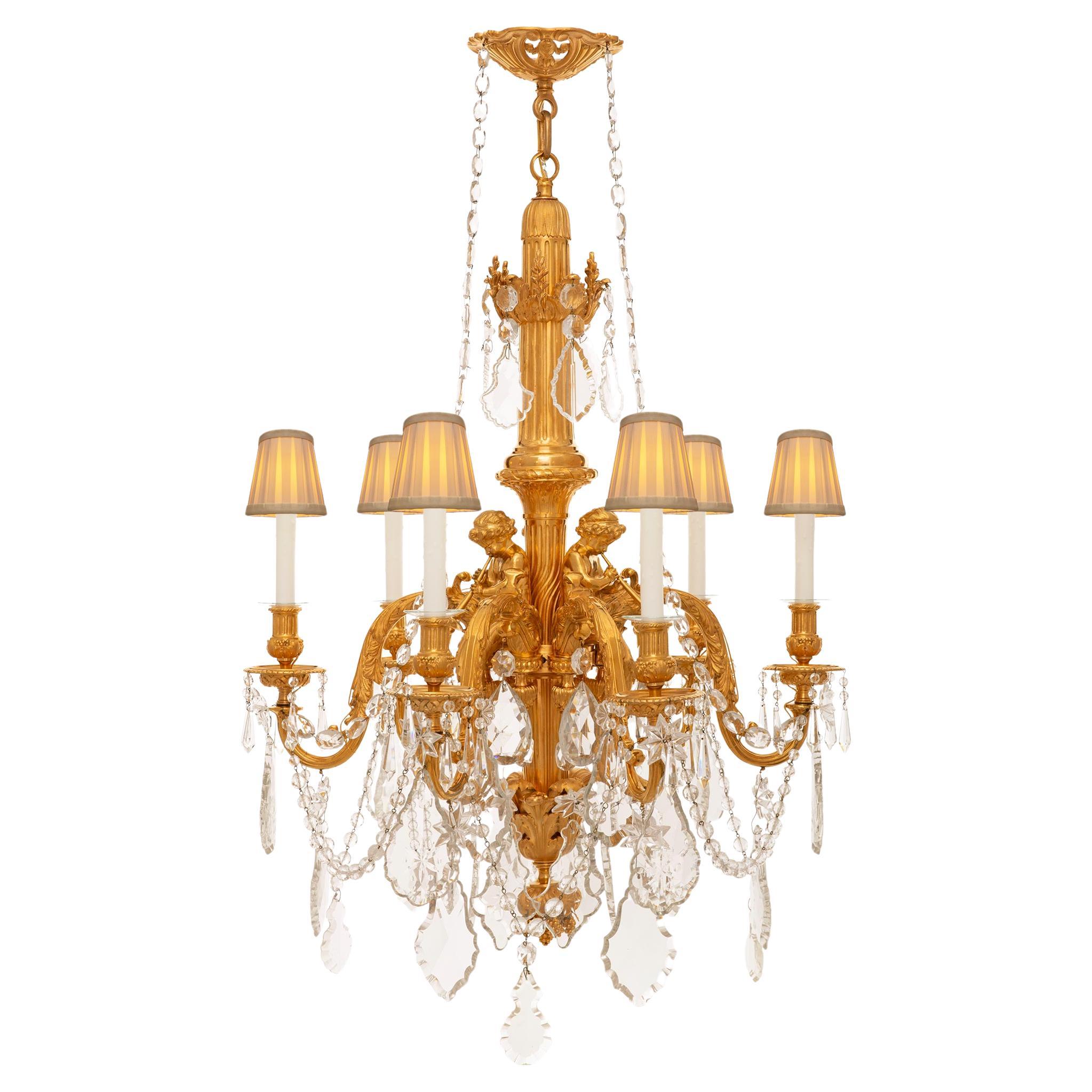 French 19th century Louis XVI st. Ormolu and Baccarat Crystal chandelier For Sale