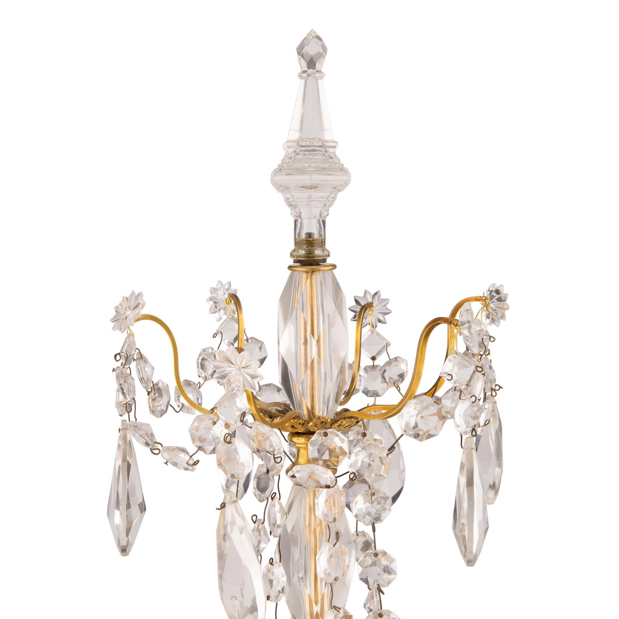 French 19th Century Louis XVI St. Ormolu and Baccarat Crystal Girandole Lamp In Good Condition For Sale In West Palm Beach, FL