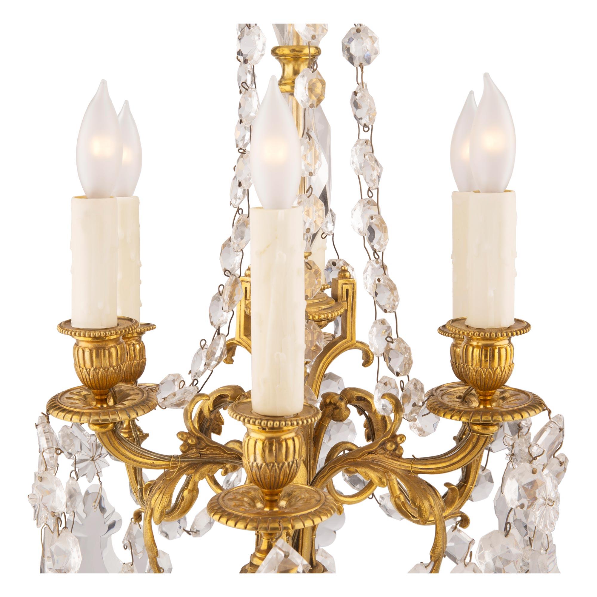 French 19th Century Louis XVI St. Ormolu and Baccarat Crystal Girandole Lamp For Sale 1