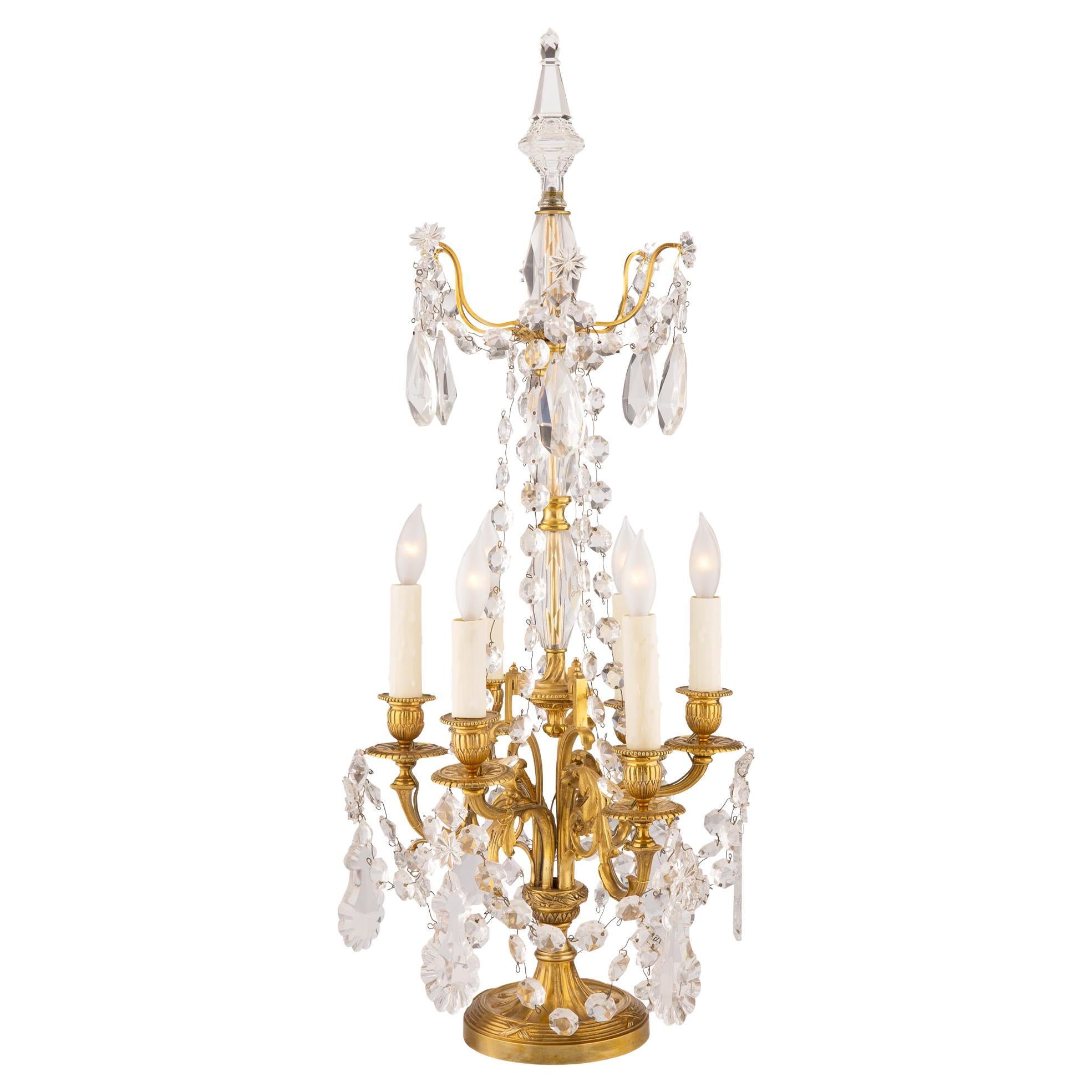 French 19th Century Louis XVI St. Ormolu and Baccarat Crystal Girandole Lamp For Sale