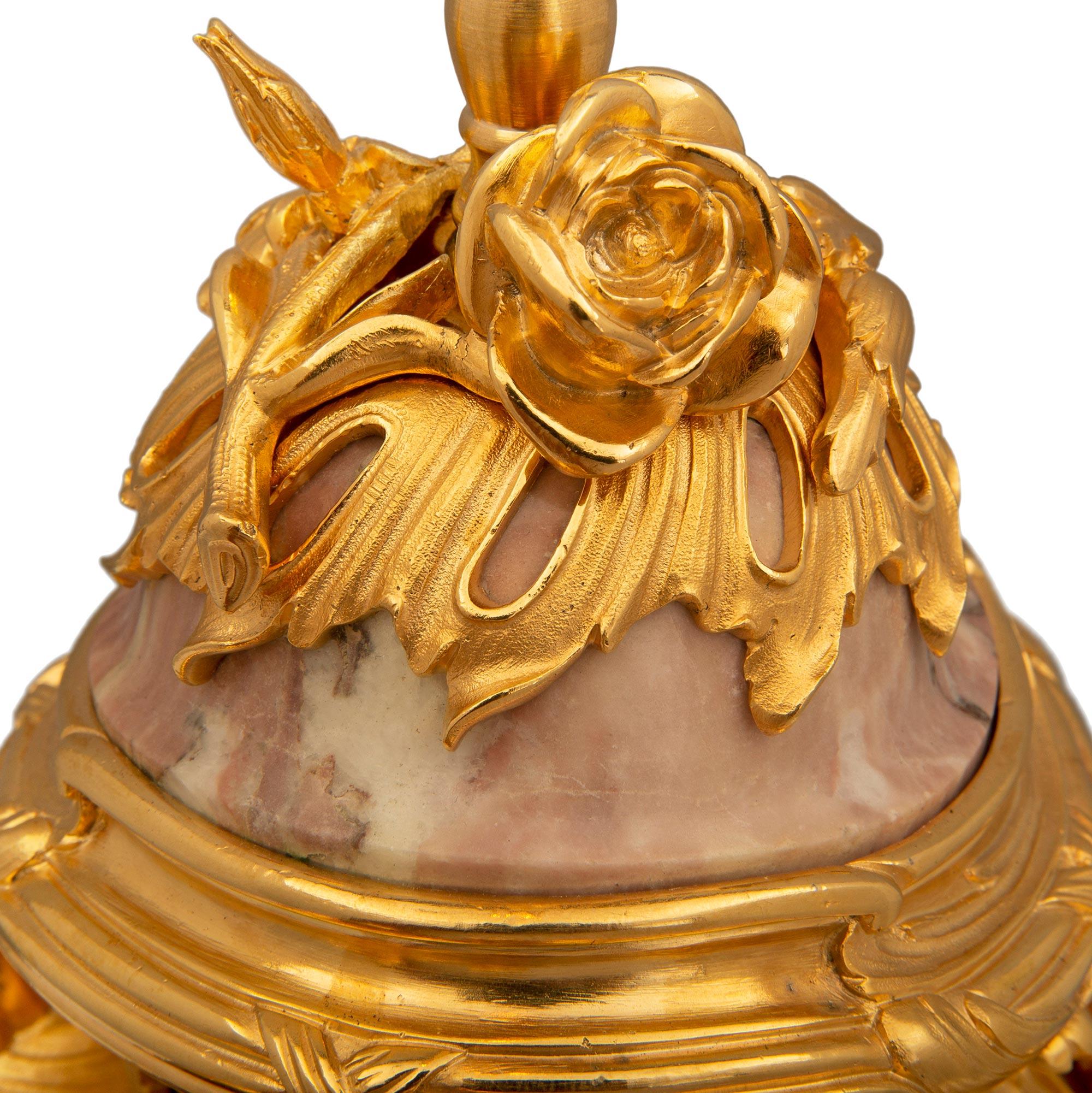 Stone French 19th Century Louis XVI St. Ormolu and Brèche Violette Marble Lamp For Sale