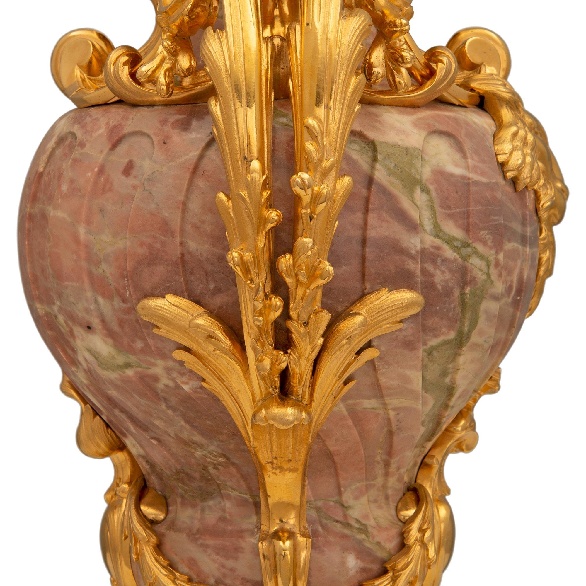 French 19th Century Louis XVI St. Ormolu and Brèche Violette Marble Lamp For Sale 3