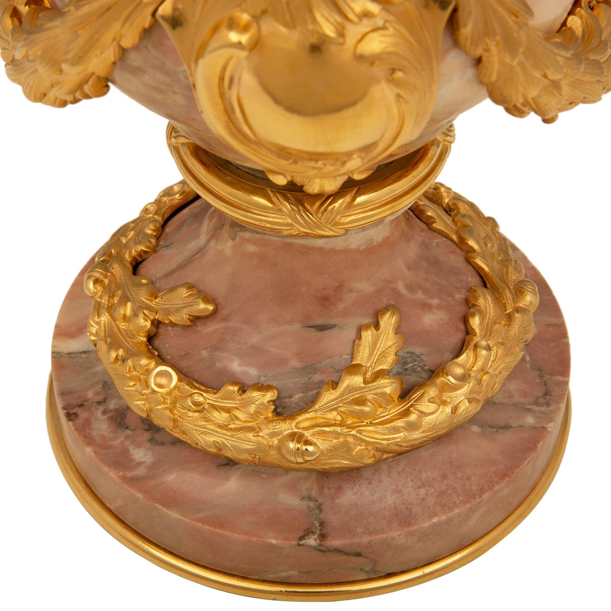 French 19th Century Louis XVI St. Ormolu and Brèche Violette Marble Lamp For Sale 5