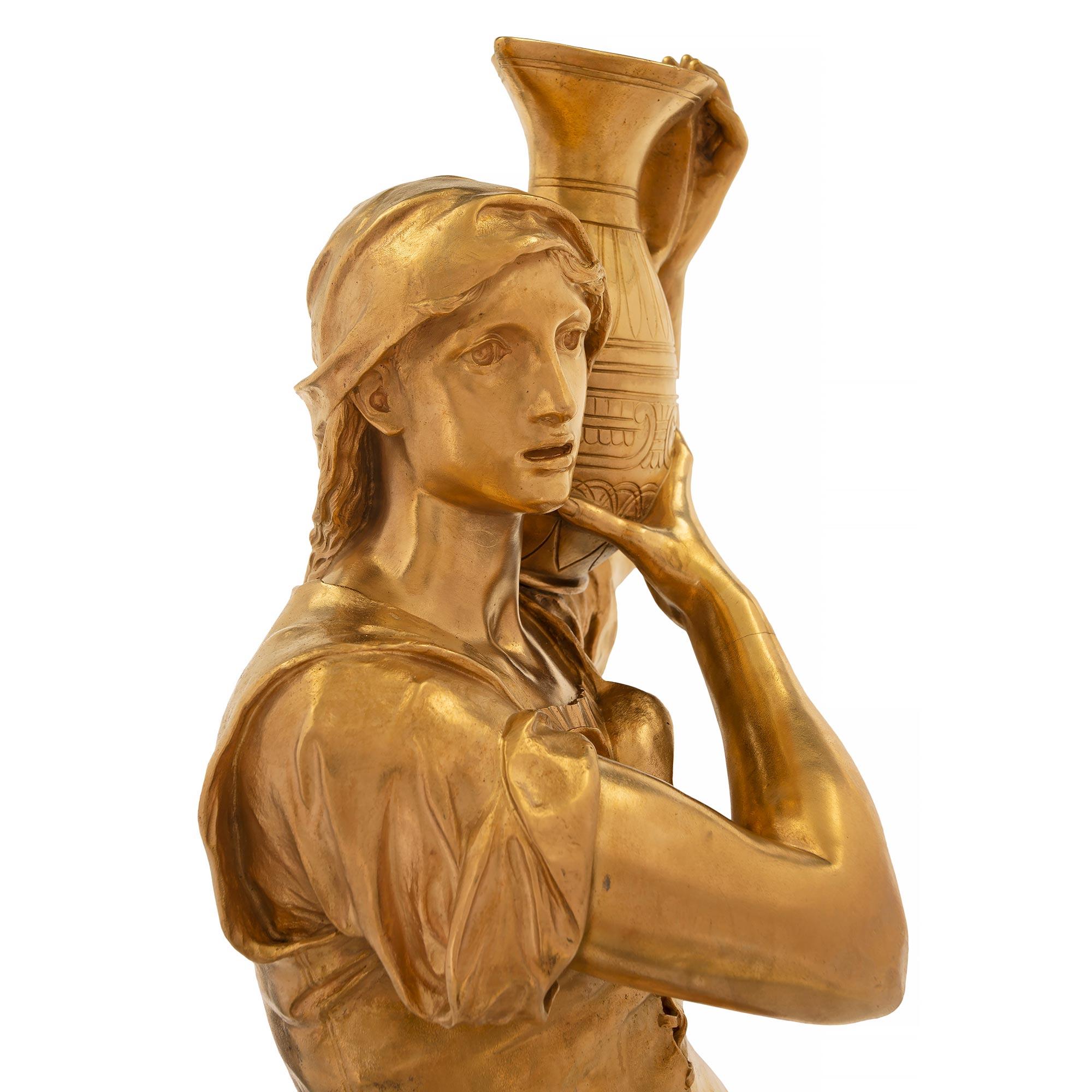Statue française du XIXe siècle de style Louis XVI en bronze doré et bronze, signée J. Gautherin en vente 1