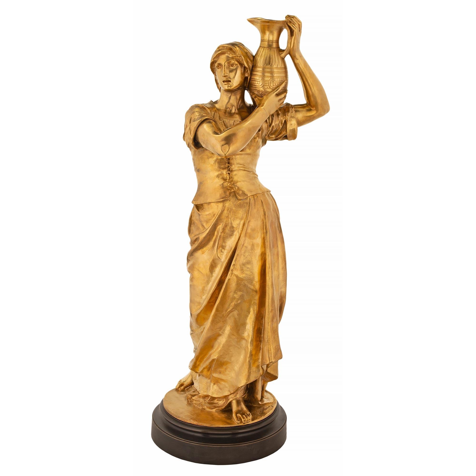 Statue française du XIXe siècle de style Louis XVI en bronze doré et bronze, signée J. Gautherin en vente