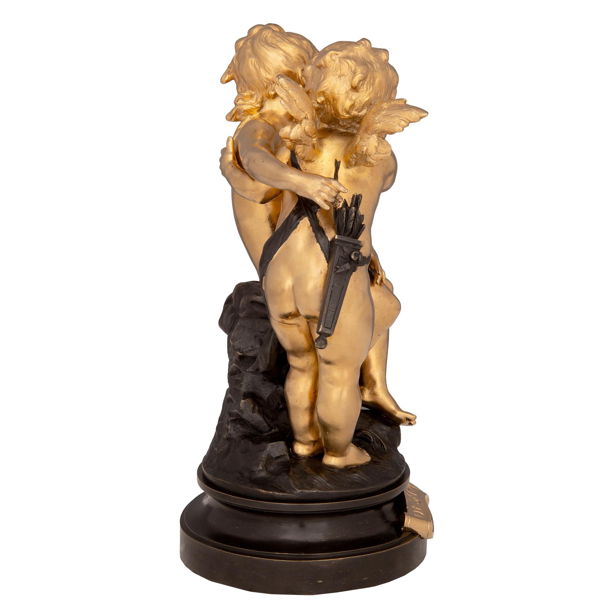 Patinated French 19th Century Louis XVI St. Ormolu and Bronze Statue, Signed Moreau For Sale