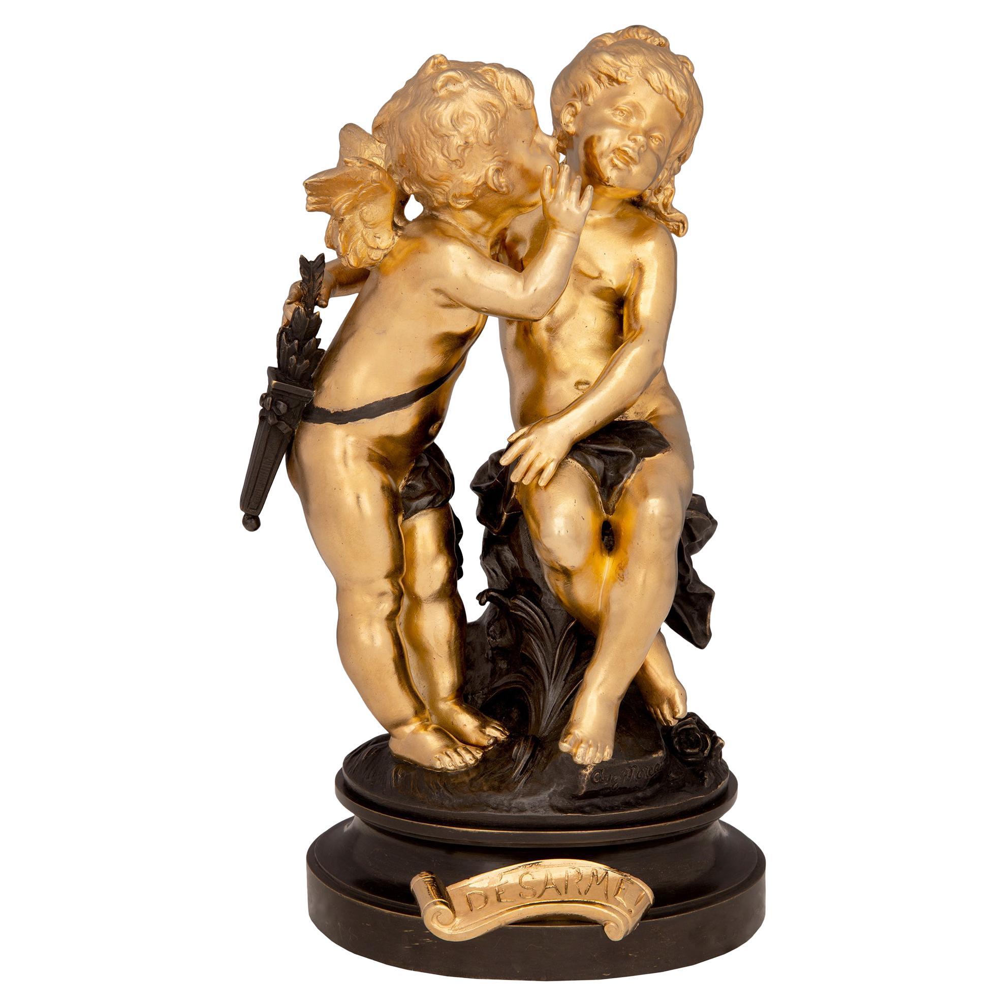 Statua in bronzo e ormeggio Luigi XVI del XIX secolo, firmata Moreau