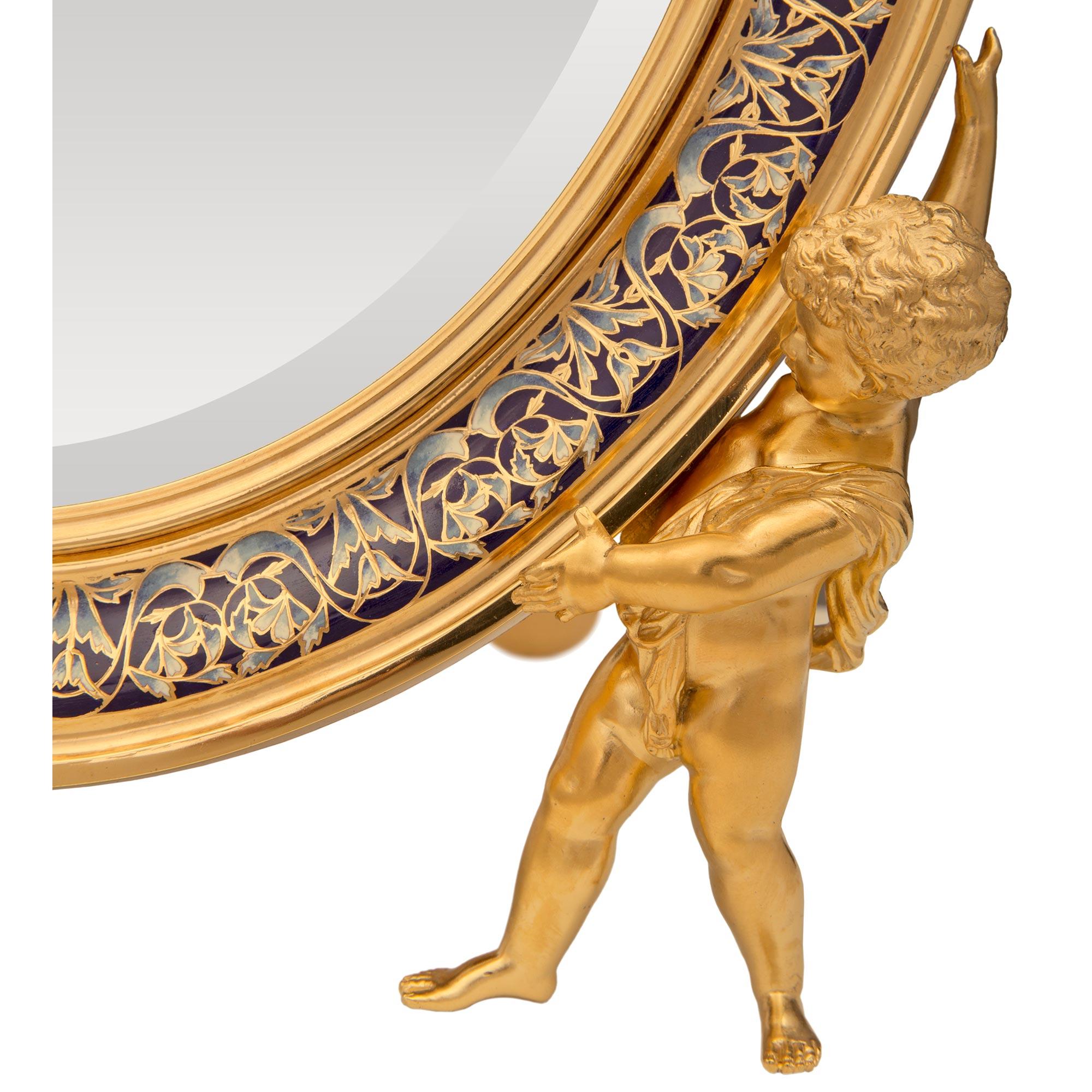 French 19th Century Louis XVI St. Ormolu And Cloisonné Vanity Mirror 6