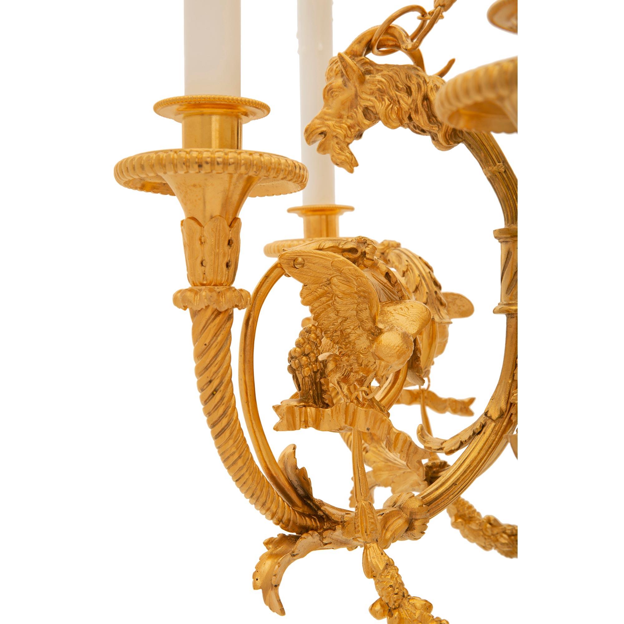 French 19th Century Louis XVI St. Ormolu and Cobalt Blue Enamel Chandelier For Sale 2