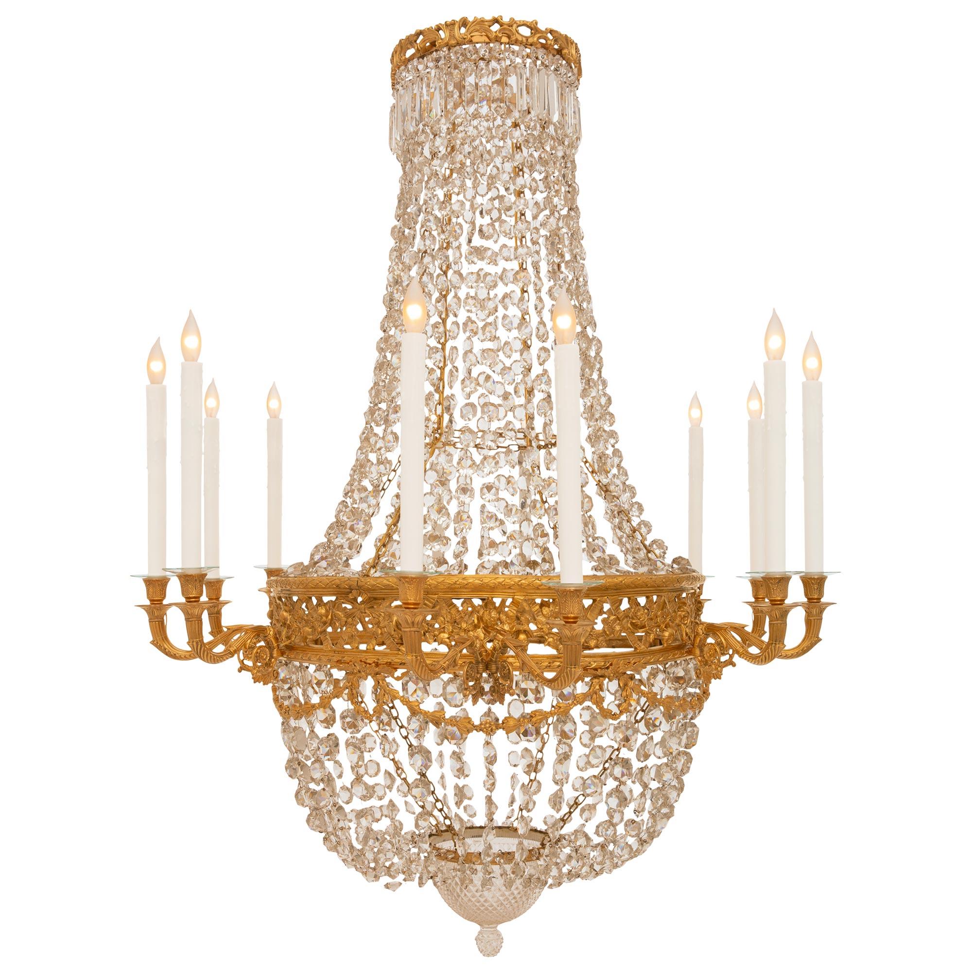 French 19th Century Louis XVI St. Ormolu And Crystal Chandelier In Good Condition For Sale In West Palm Beach, FL