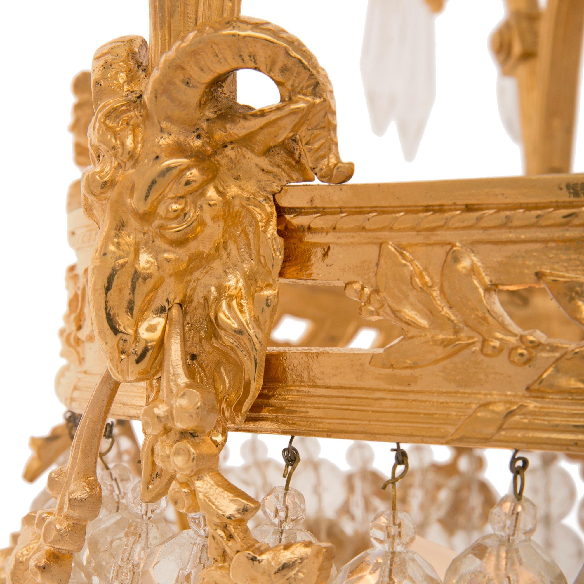 French, 19th Century Louis XVI St. Ormolu and Crystal Chandelier For Sale 2