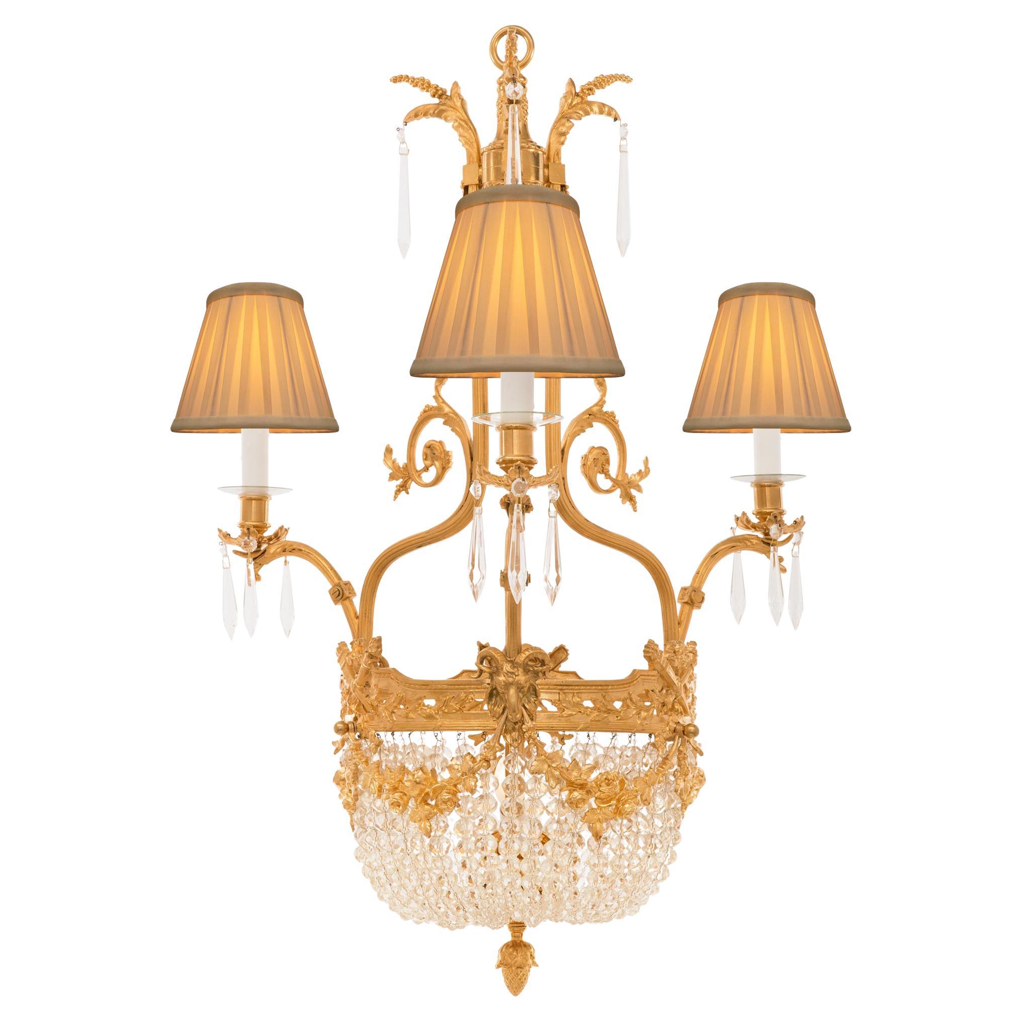French, 19th Century Louis XVI St. Ormolu and Crystal Chandelier For Sale