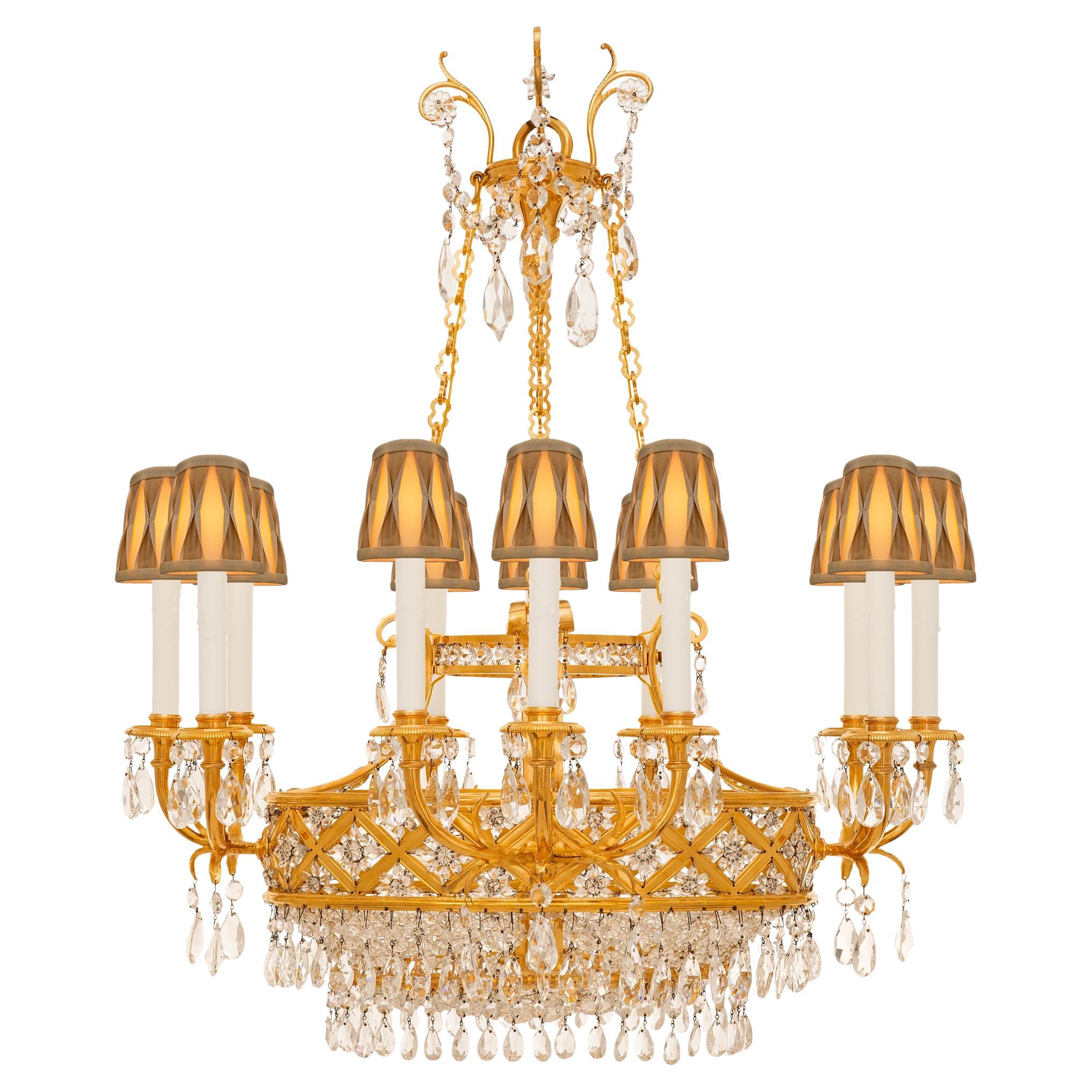 French 19th century Louis XVI st. Ormolu and Crystal chandelier