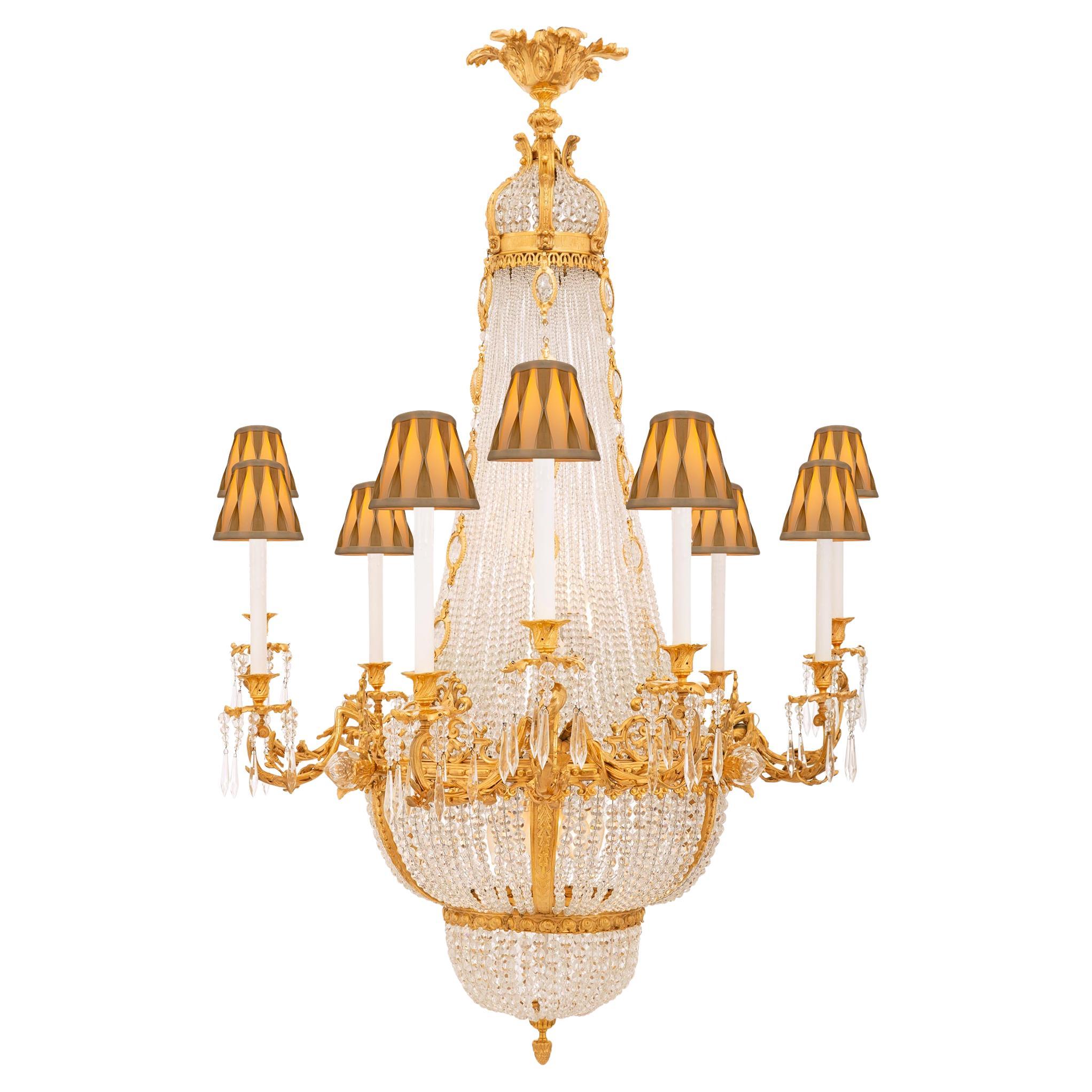 French 19th century Louis XVI st. Ormolu and Crystal chandelier