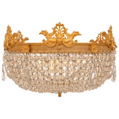 French 19th Century Louis XVI St. Ormolu And Crystal Plafonnier Chandelier