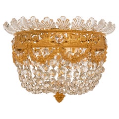 Lustre Plafonnier Louis XVI du 19ème siècle en bronze doré et cristal
