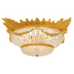 French 19th century Louis XVI st. Ormolu and Crystal plafonnier chandelier